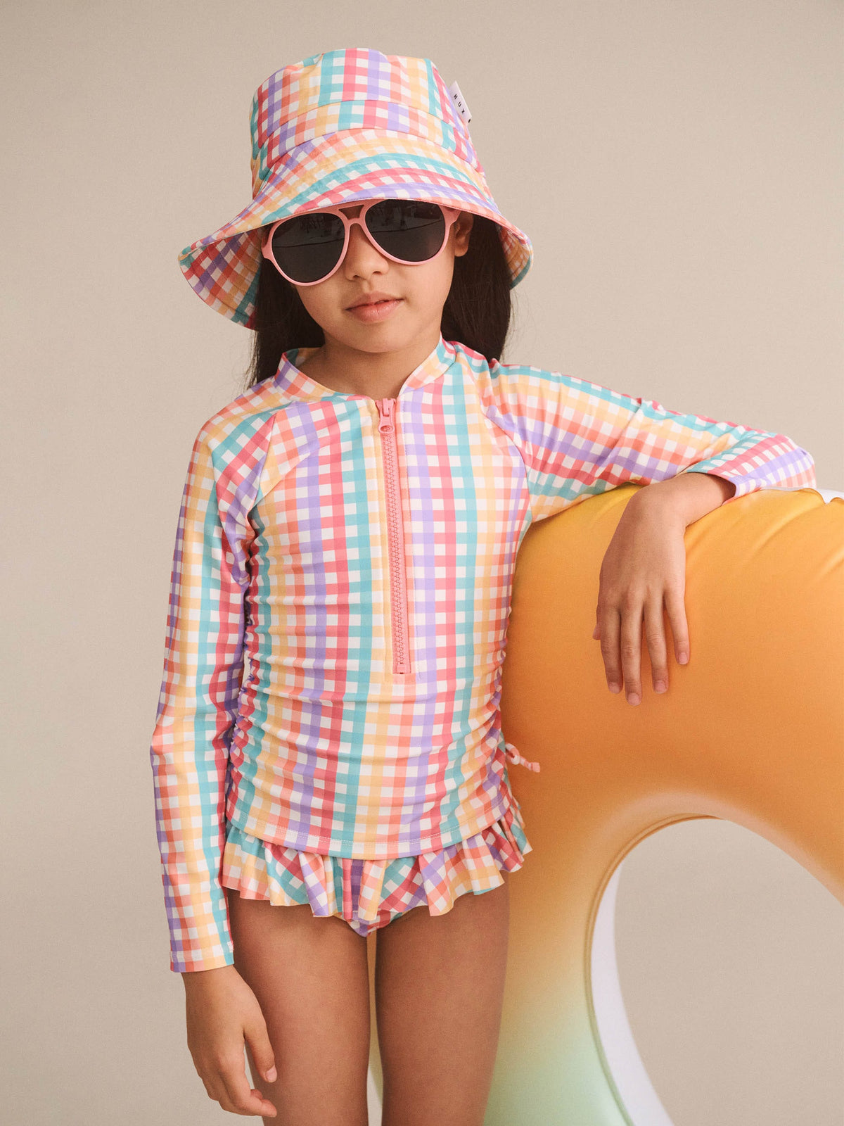 Huxbaby Accesories Hats Rainbow Check Swimhat