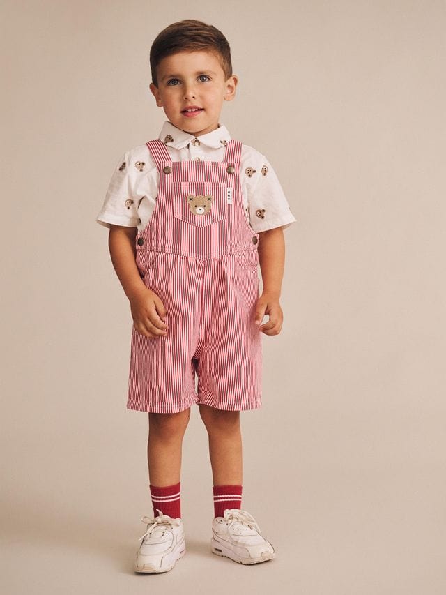Huxbaby Boys All In Ones 3-6M Chill Red Stripe Short Overalls