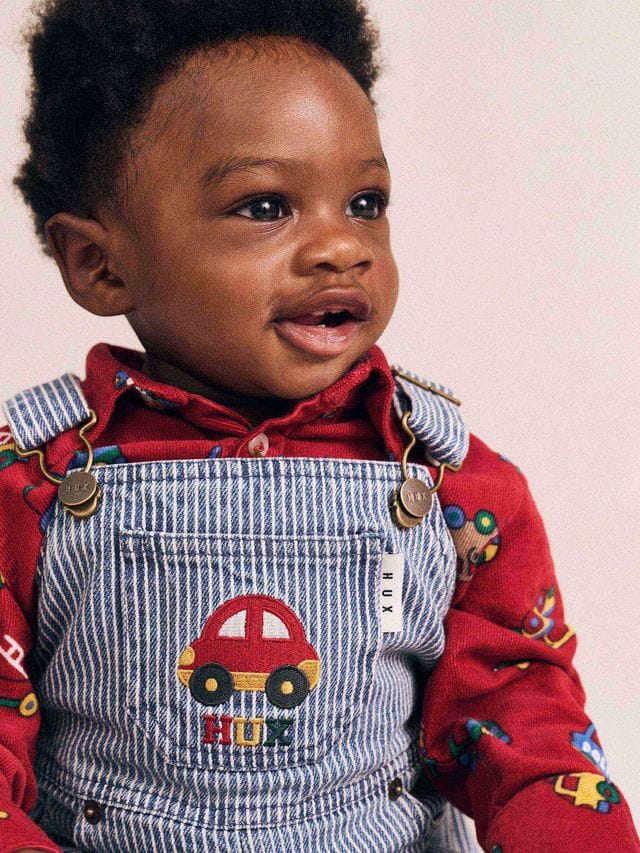 Huxbaby Boys All In Ones Car Denim Stripe Overalls