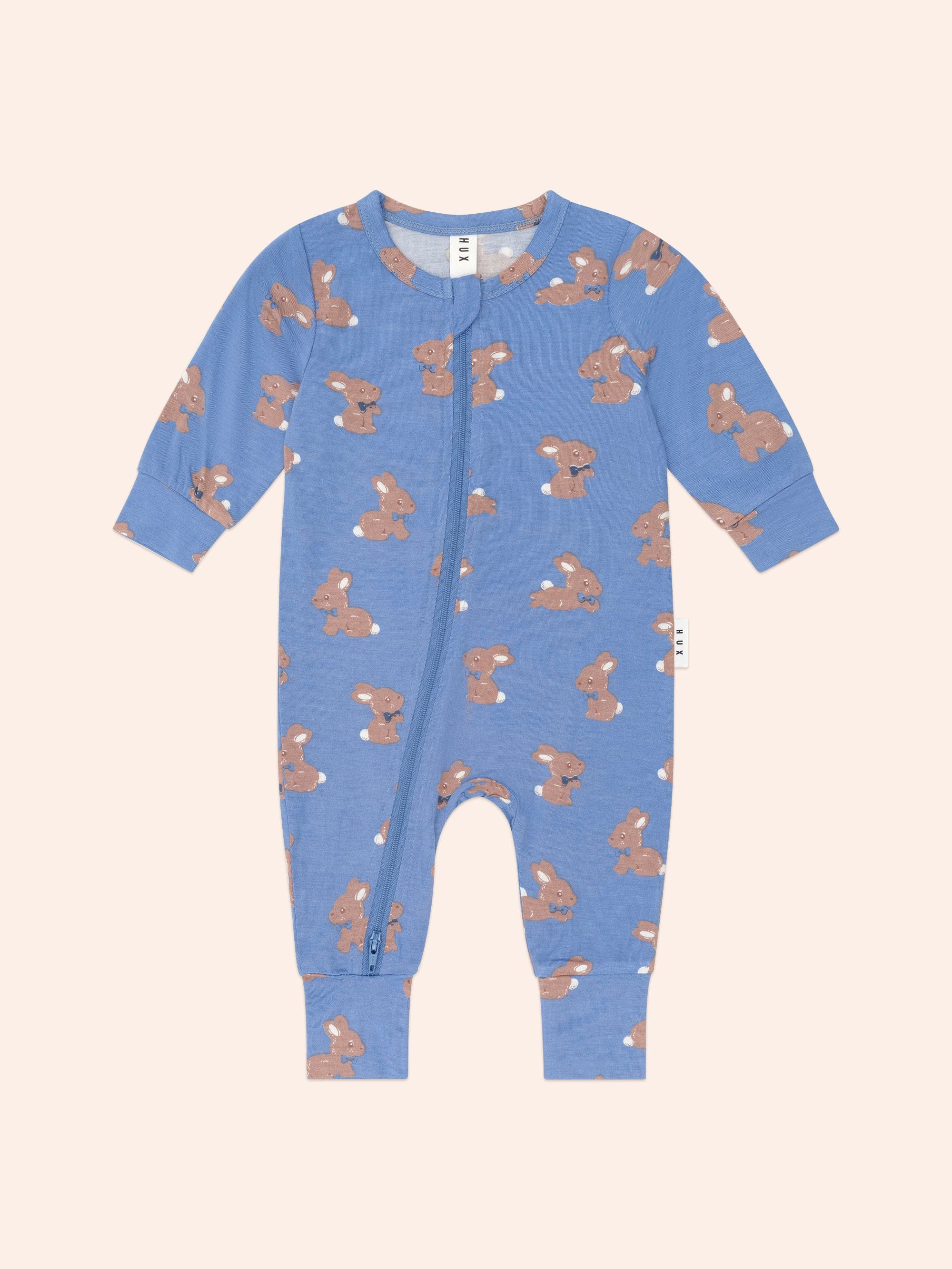 Huxbaby Boys All In Ones Vintage Blue Bunny Zip Romper