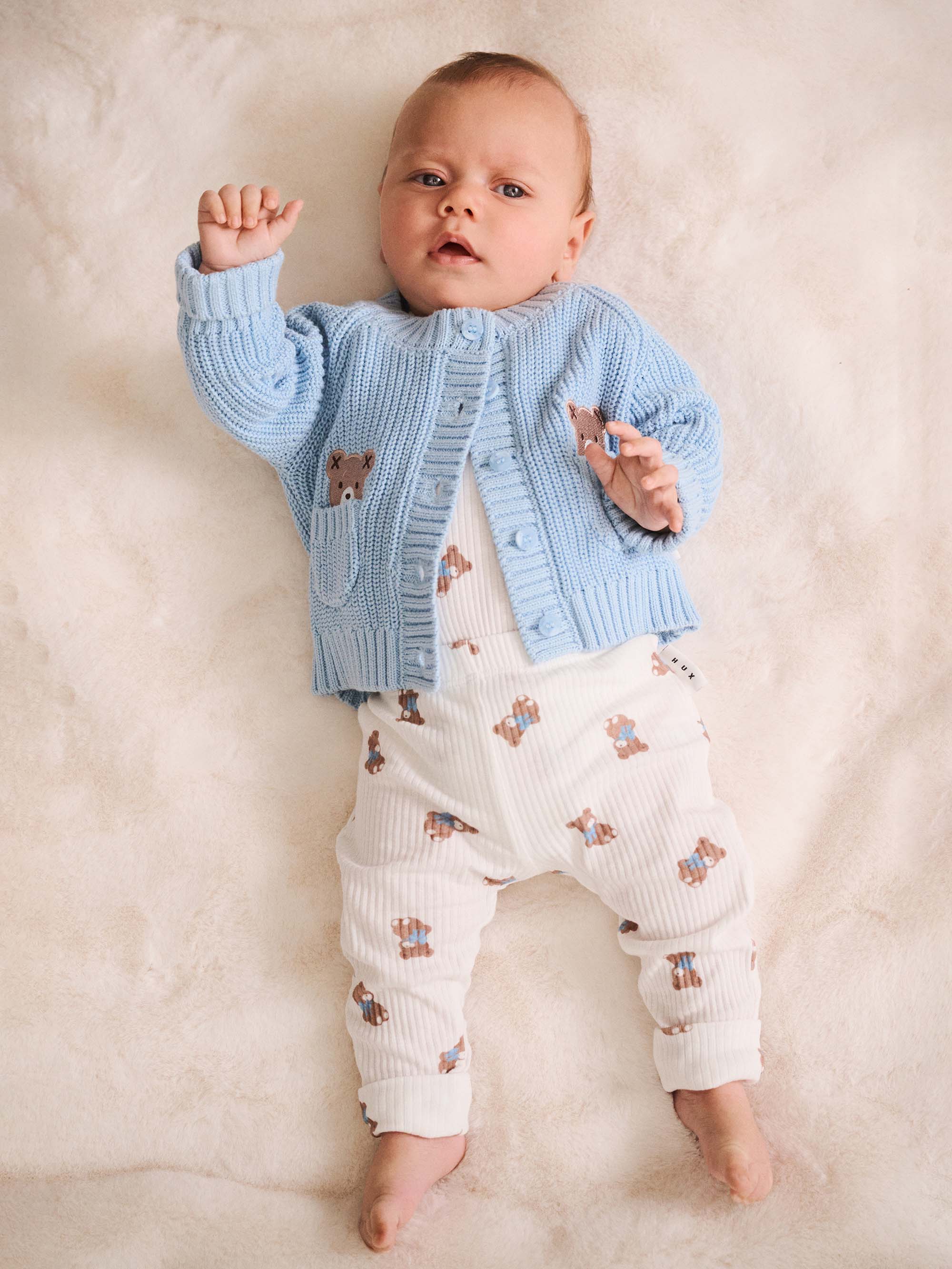 Huxbaby Boys Jumper NB Baby Blue Fisherman Cardi