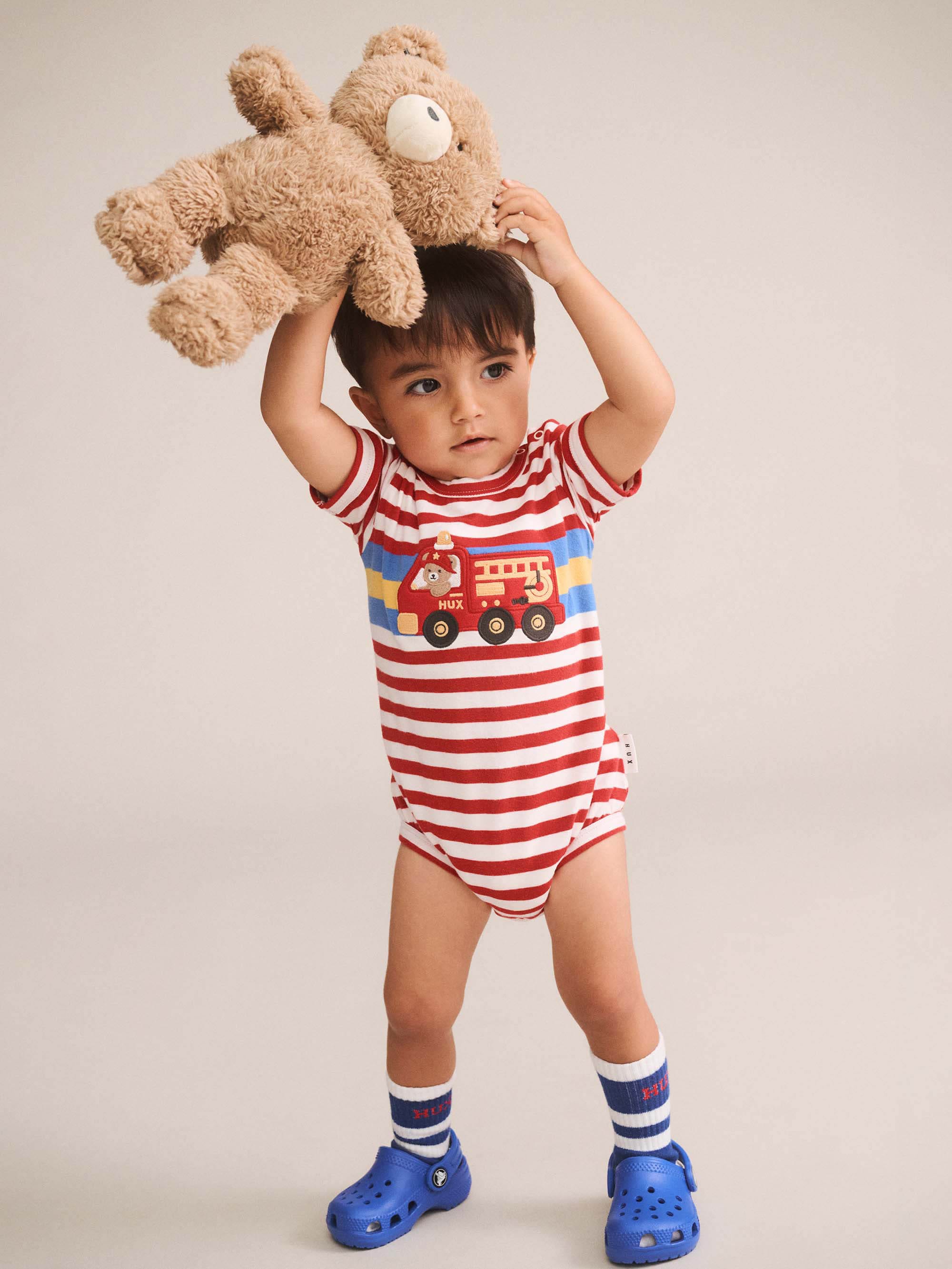 Huxbaby Boys Onesie 0-3M Fireman Hux Stripe Romper