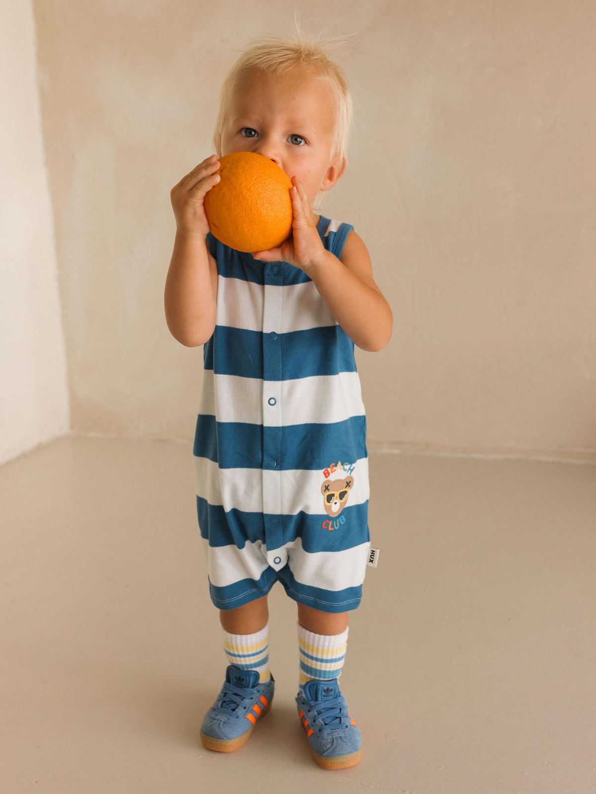 Huxbaby Boys Onesie Beach Club Hux Block Stripe Romper