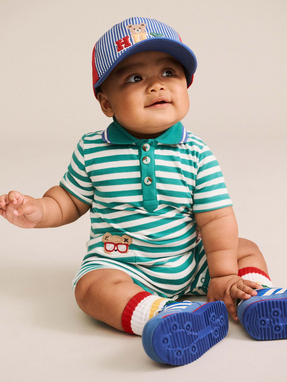 Huxbaby Boys Onesie Green Stripe Vacay Hux Romper