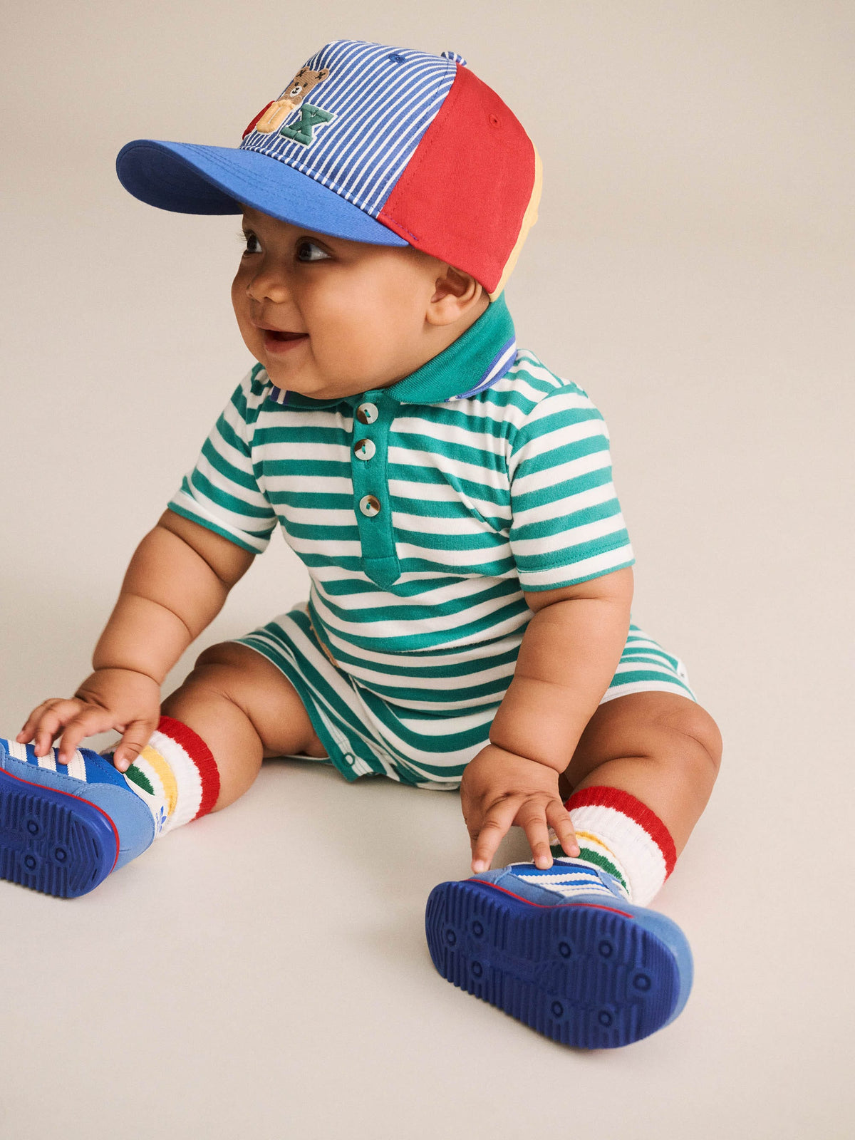 Huxbaby Boys Onesie Green Stripe Vacay Hux Romper