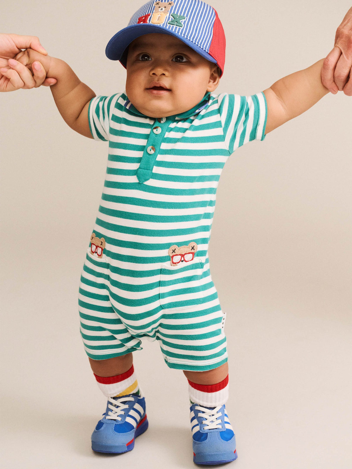 Huxbaby Boys Onesie Green Stripe Vacay Hux Romper
