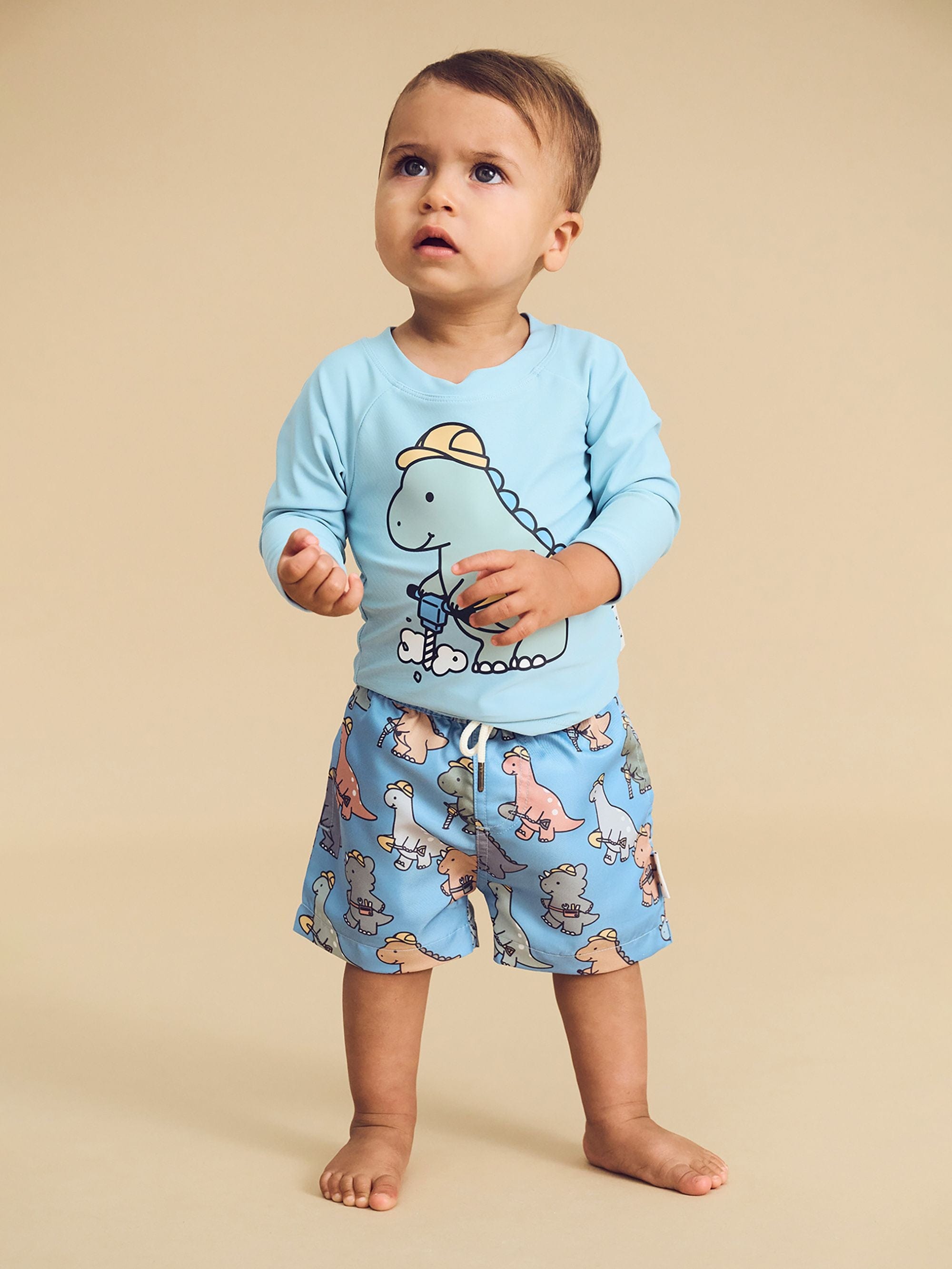 Huxbaby Boys Swimwear Construction Dino Rashguard