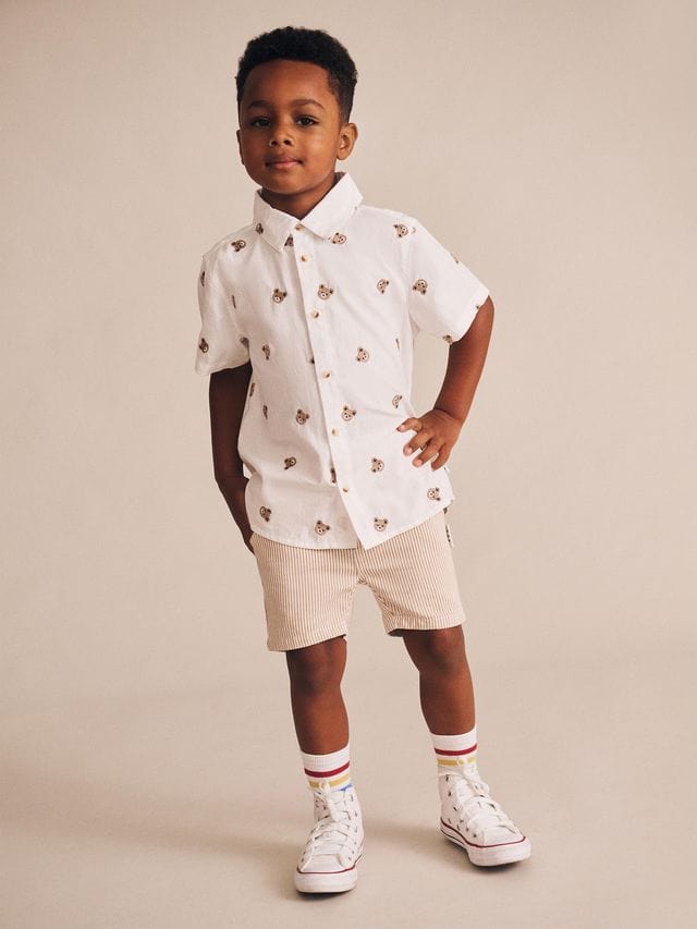 Short Sleeve Huxbear Button Up Crisp White Parnell Baby Boutique