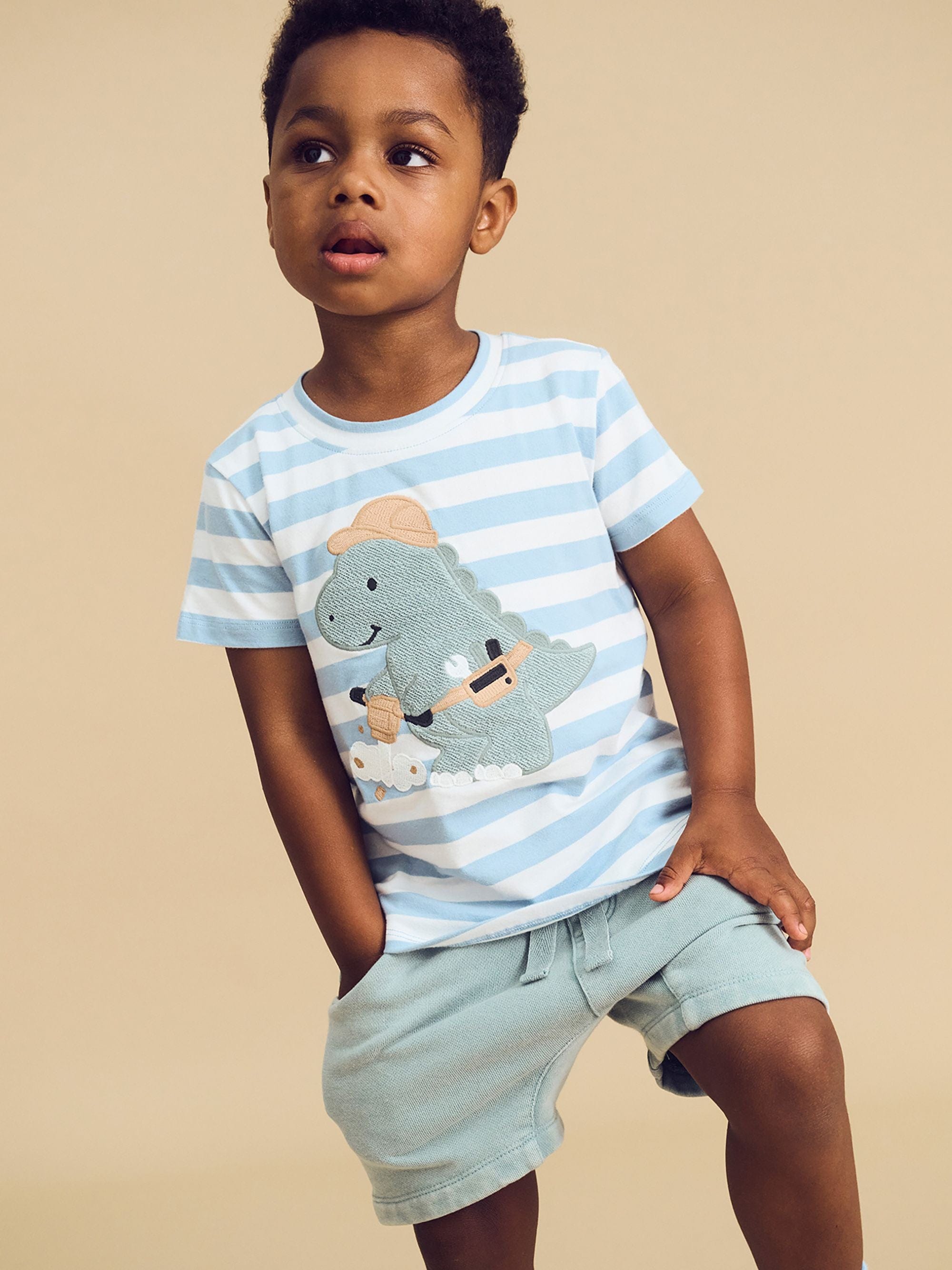 Huxbaby Boys Tops Construction Dino Stripe T-Shirt