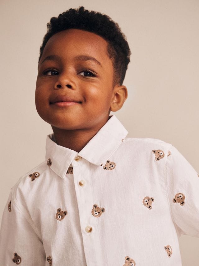 Huxbaby Boys Tops Short Sleeve Huxbear Button Up Crisp White
