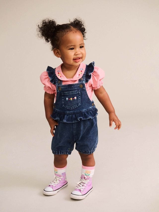 Huxbaby Girls All In One 0-3M Floral 2PC Denim Set