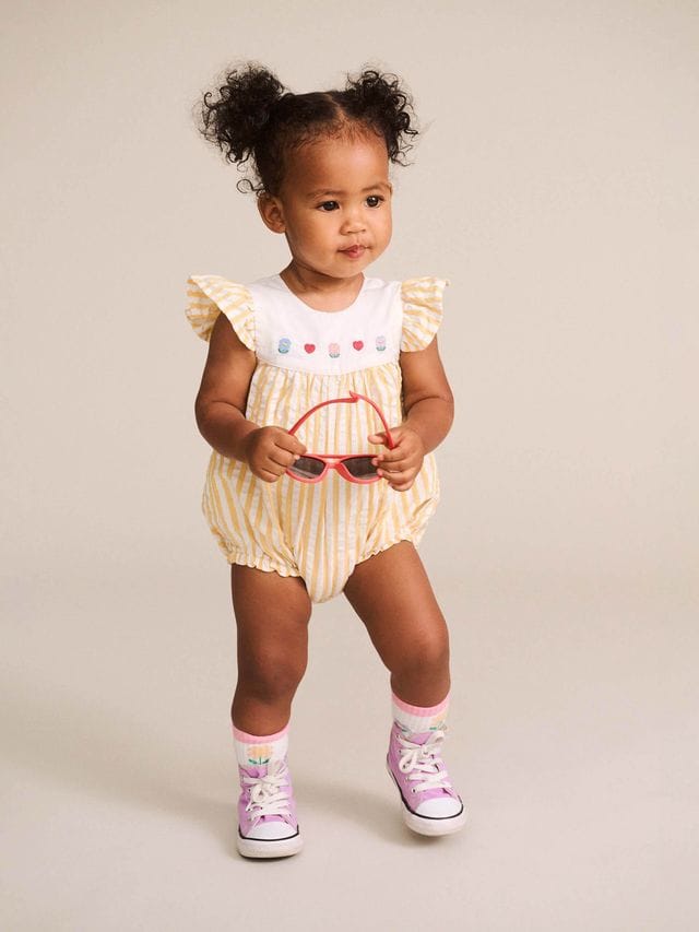 Huxbaby Girls All In One 0-3M Flower Field Stripe Playsuit