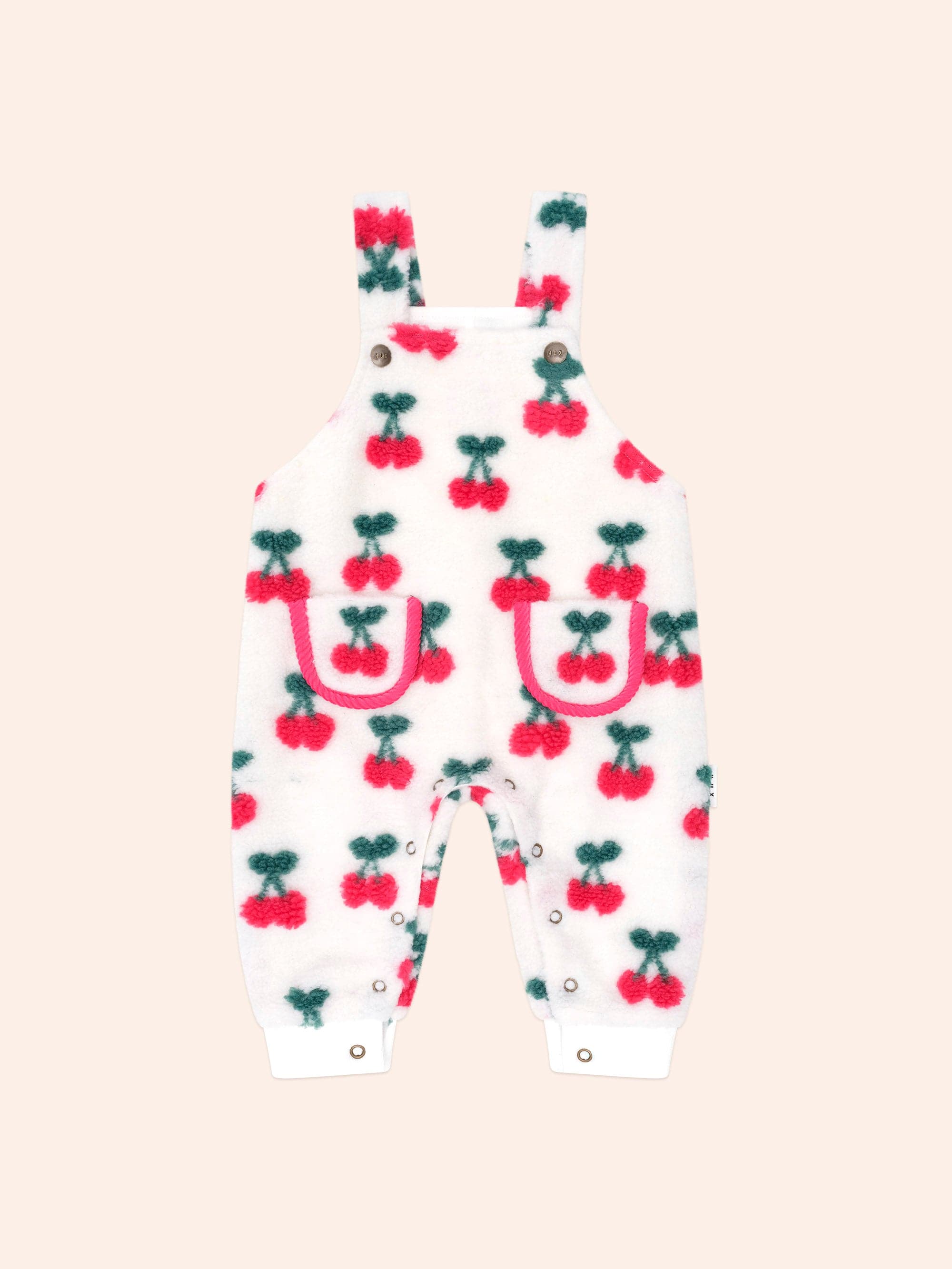 Huxbaby Girls All In One 0-3M Very Cherry Sherpa Overalls