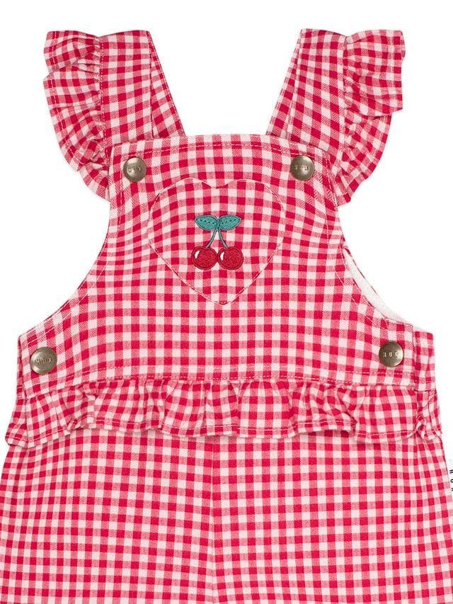Huxbaby Girls All In One Cherry Check Frill Overalls