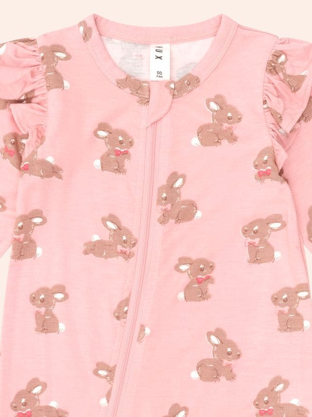 Huxbaby Girls All In One Dusty Pink Bunny Zip Romper