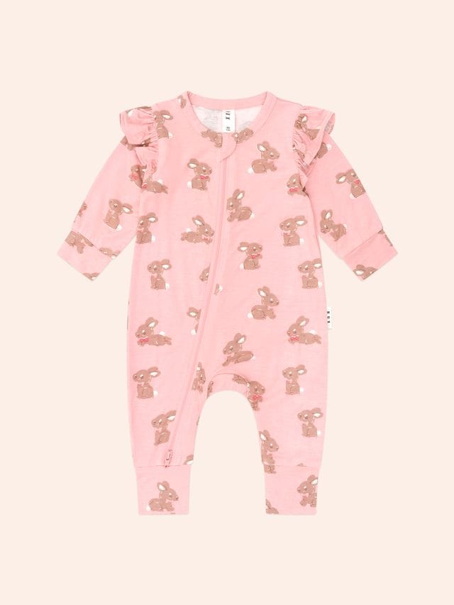 Huxbaby Girls All In One Dusty Pink Bunny Zip Romper
