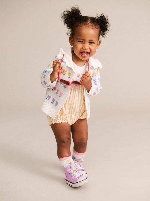 Huxbaby Girls All In One Flower Field Stripe Playsuit