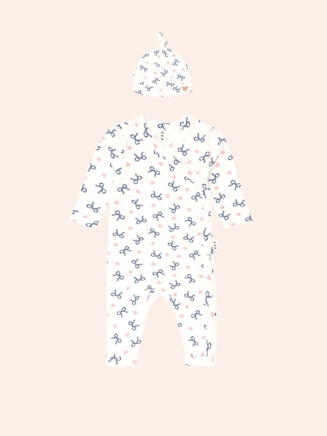 Huxbaby Girls All In One My First Hux Hearts and Bows Romper