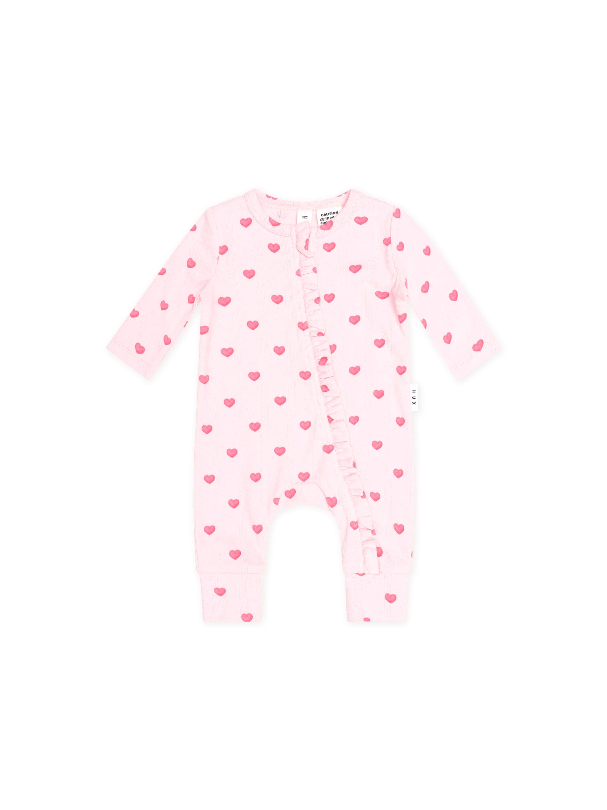 Huxbaby Girls All In One Prem I Heart You Pointelle Frill Zip Romper