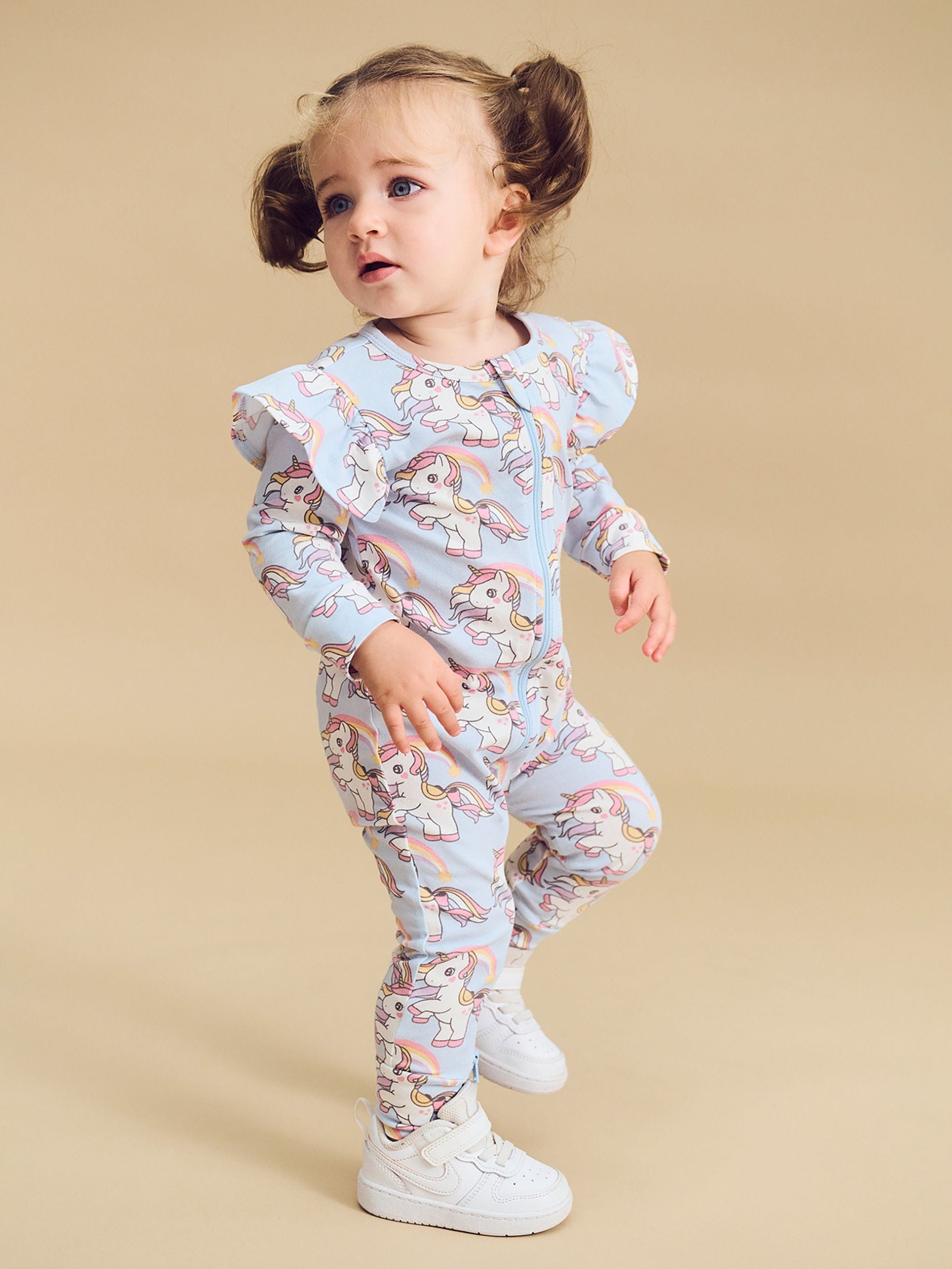 Huxbaby Girls All In One Rainbow Unicorn Frill Romper