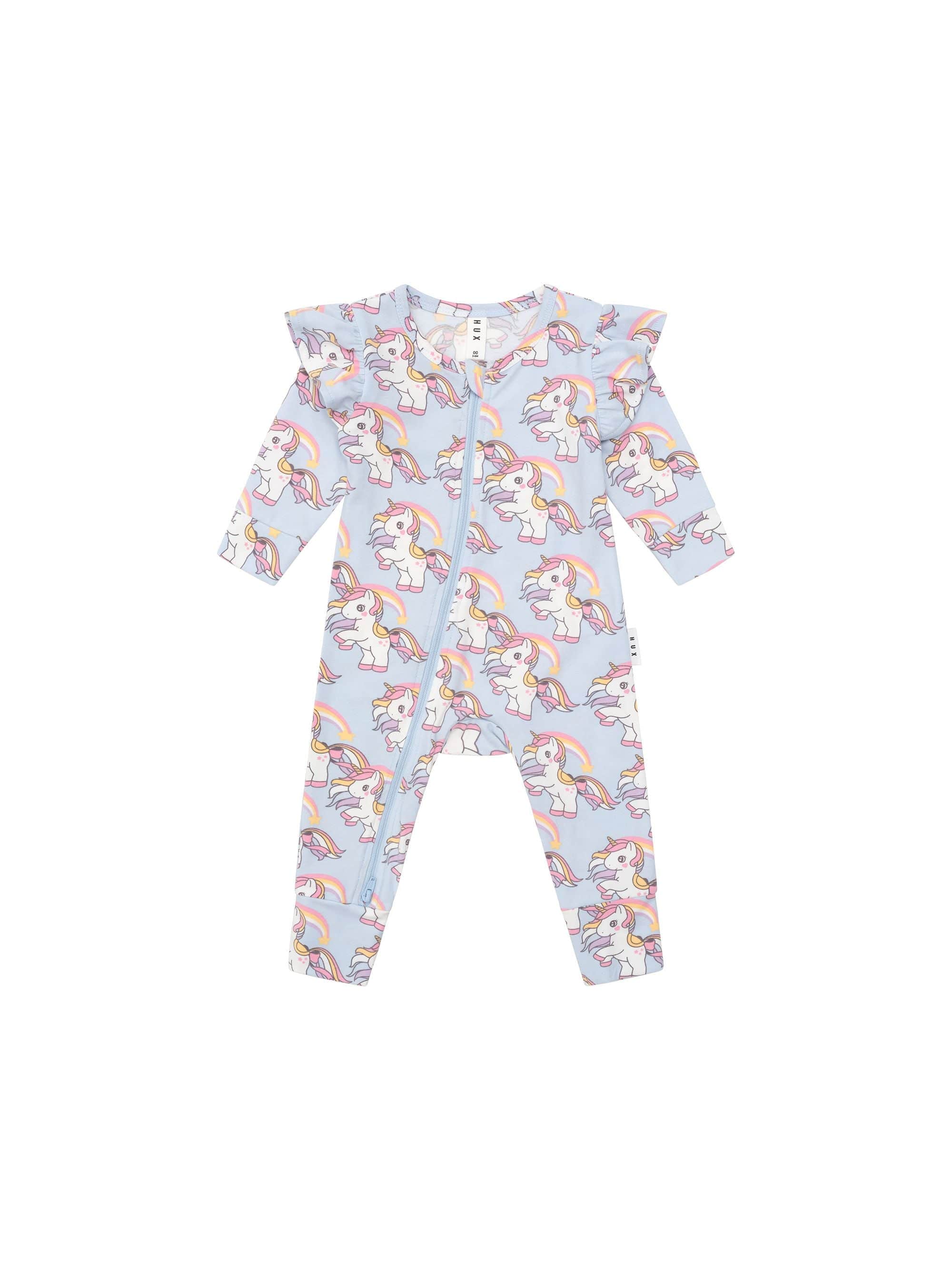 Huxbaby Girls All In One Rainbow Unicorn Frill Romper