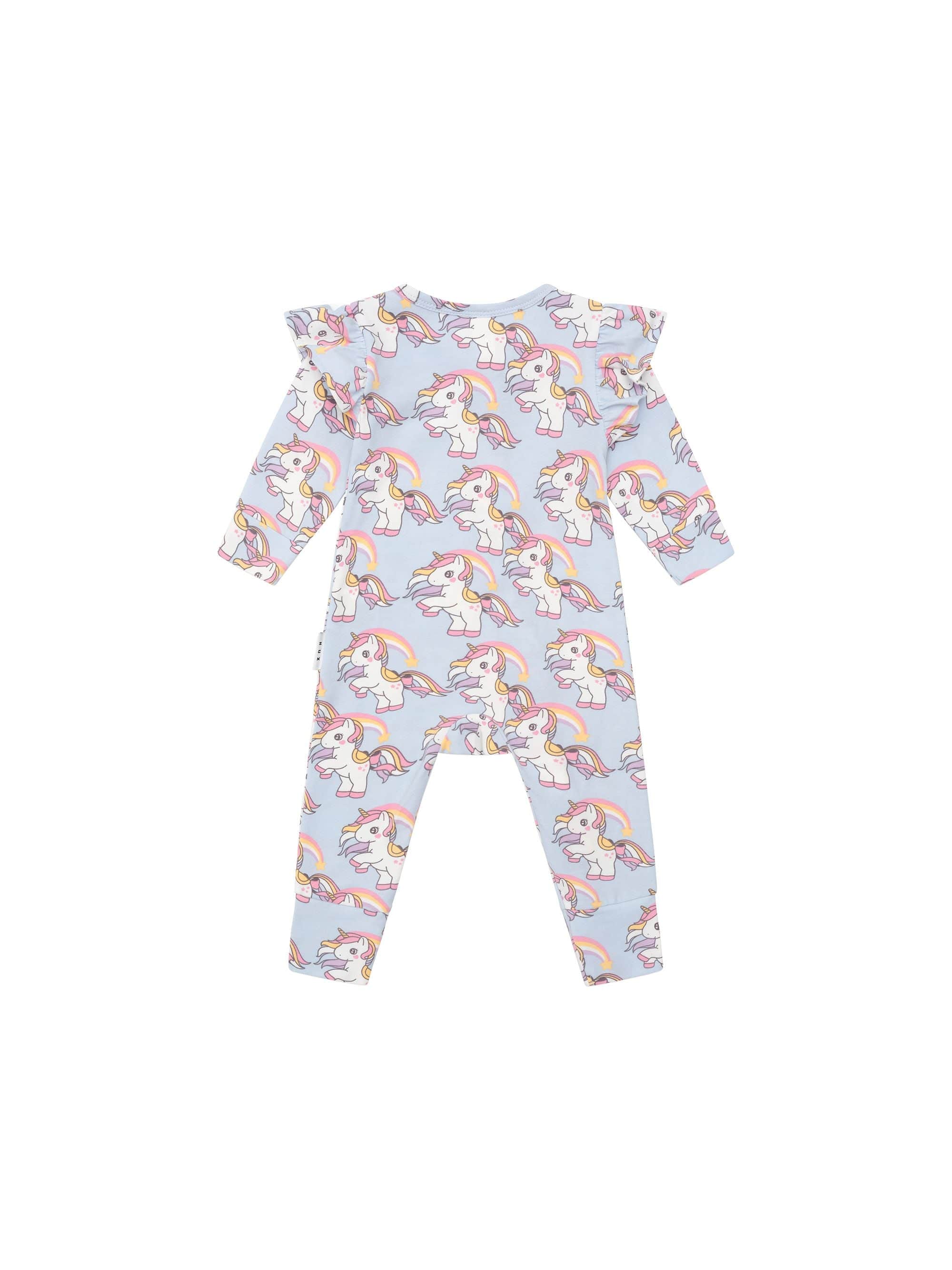 Huxbaby Girls All In One Rainbow Unicorn Frill Romper