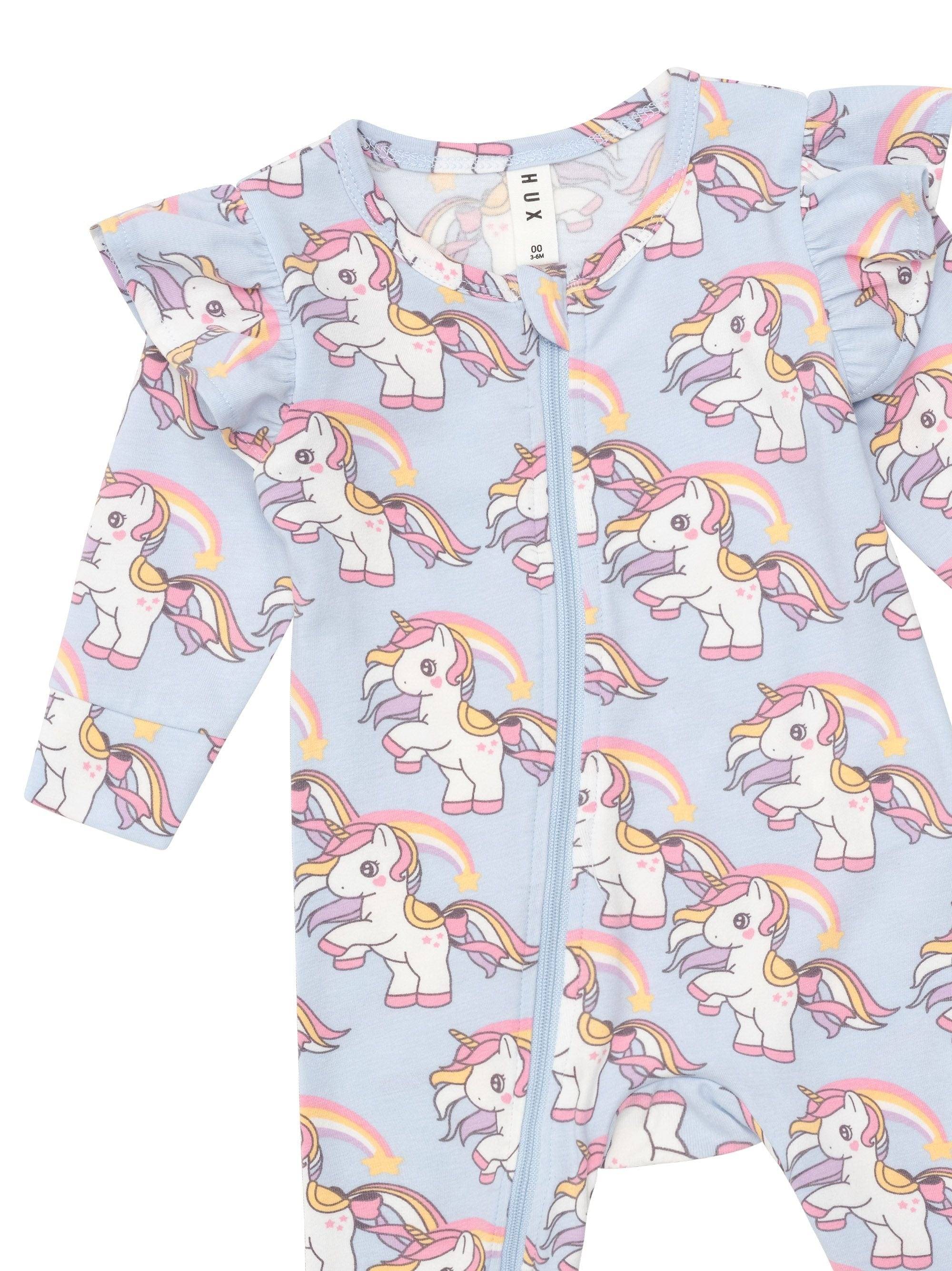 Huxbaby Girls All In One Rainbow Unicorn Frill Romper