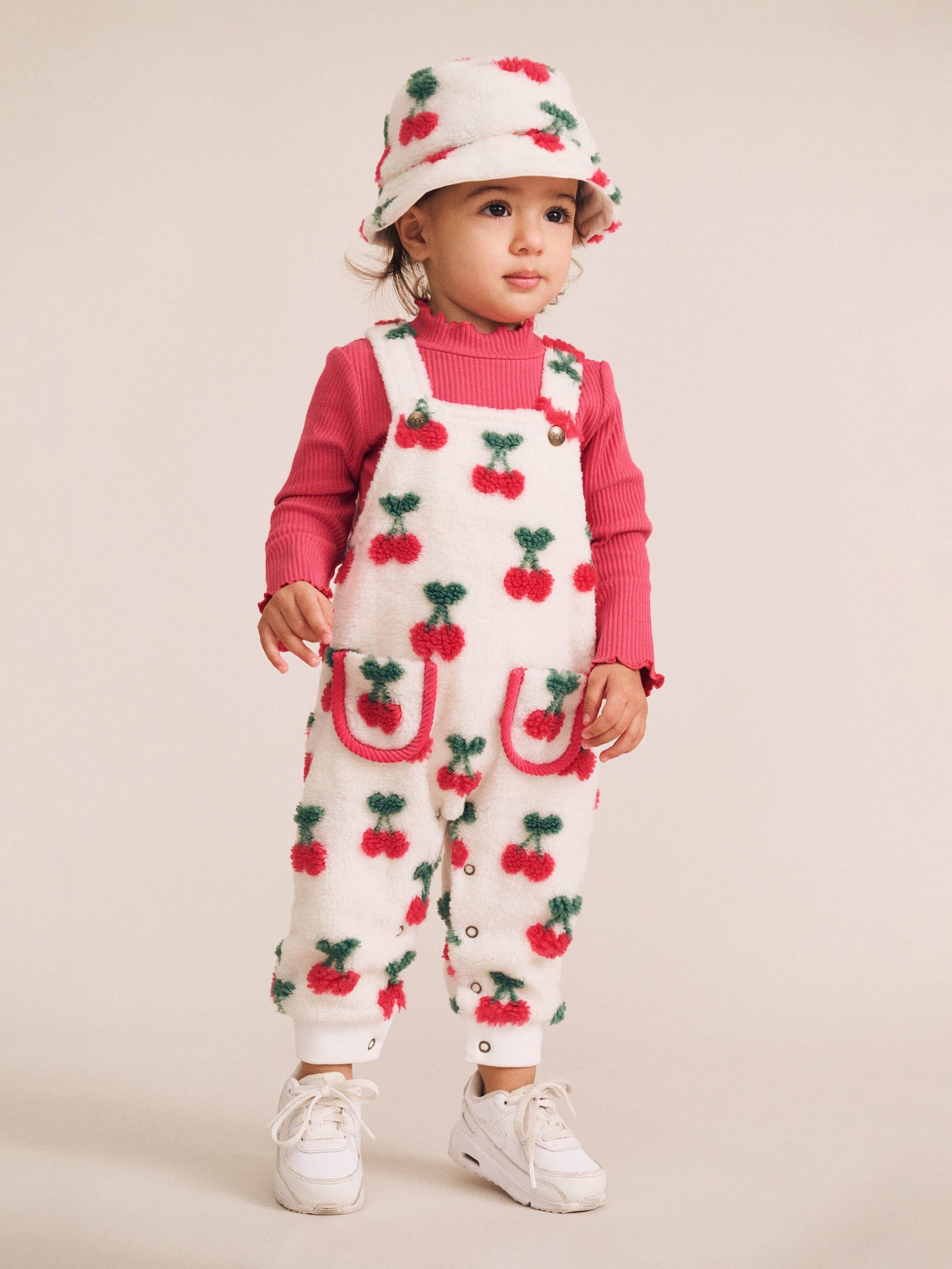 Huxbaby Girls All In One Very Cherry Sherpa Overalls