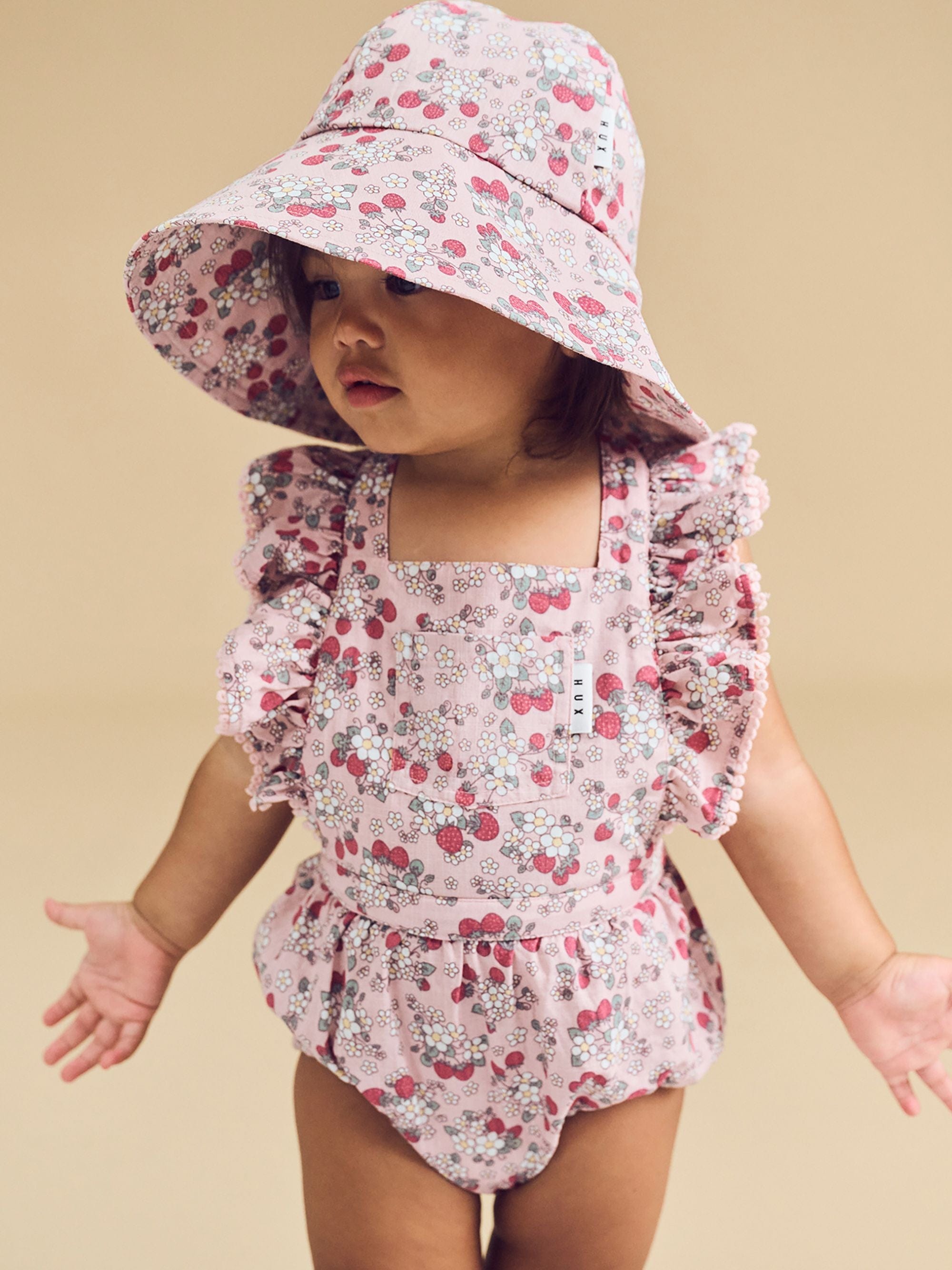 Huxbaby Girls All In One Vintage Strawberry Frill Playsuit