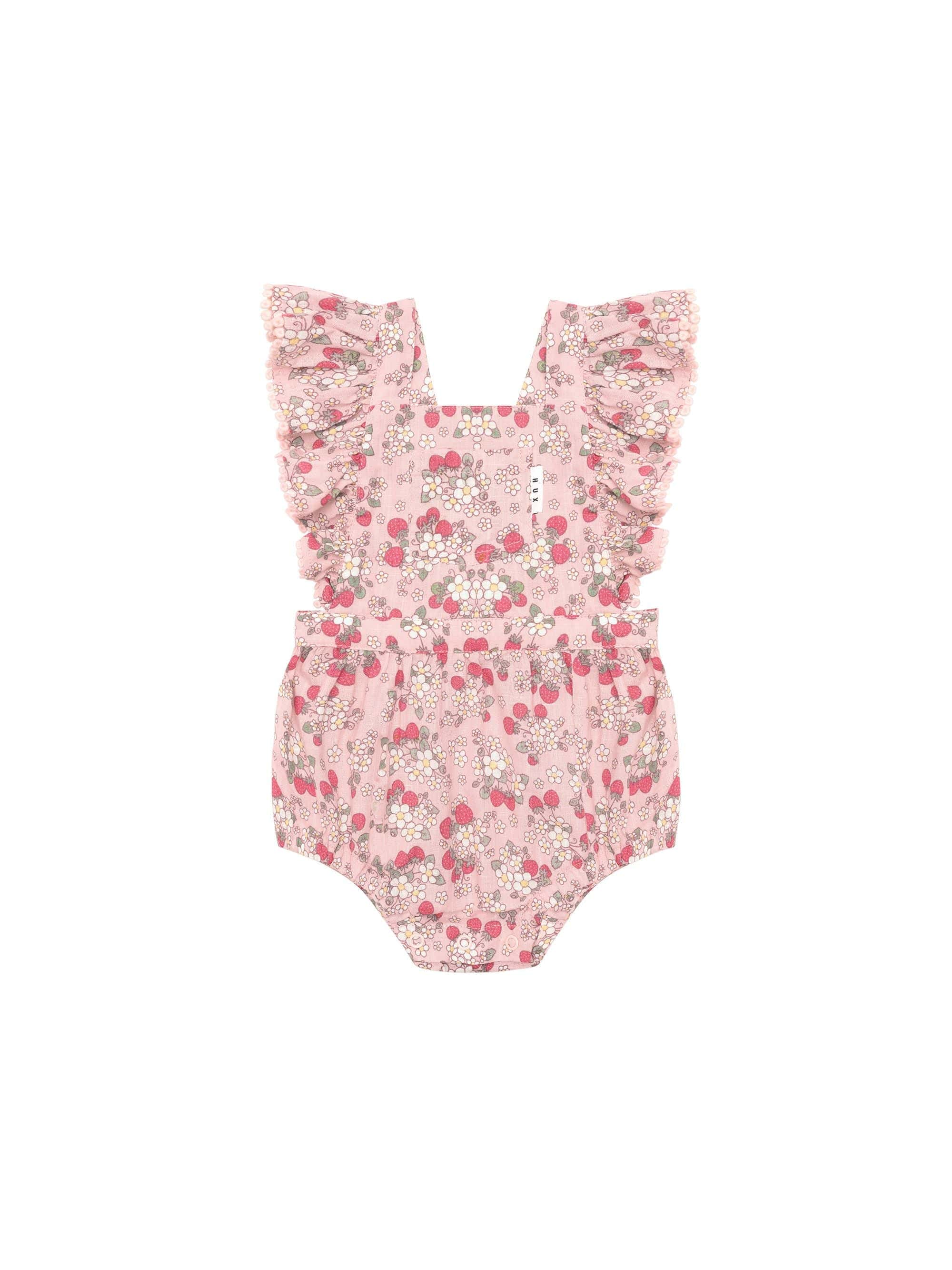 Huxbaby Girls All In One Vintage Strawberry Frill Playsuit