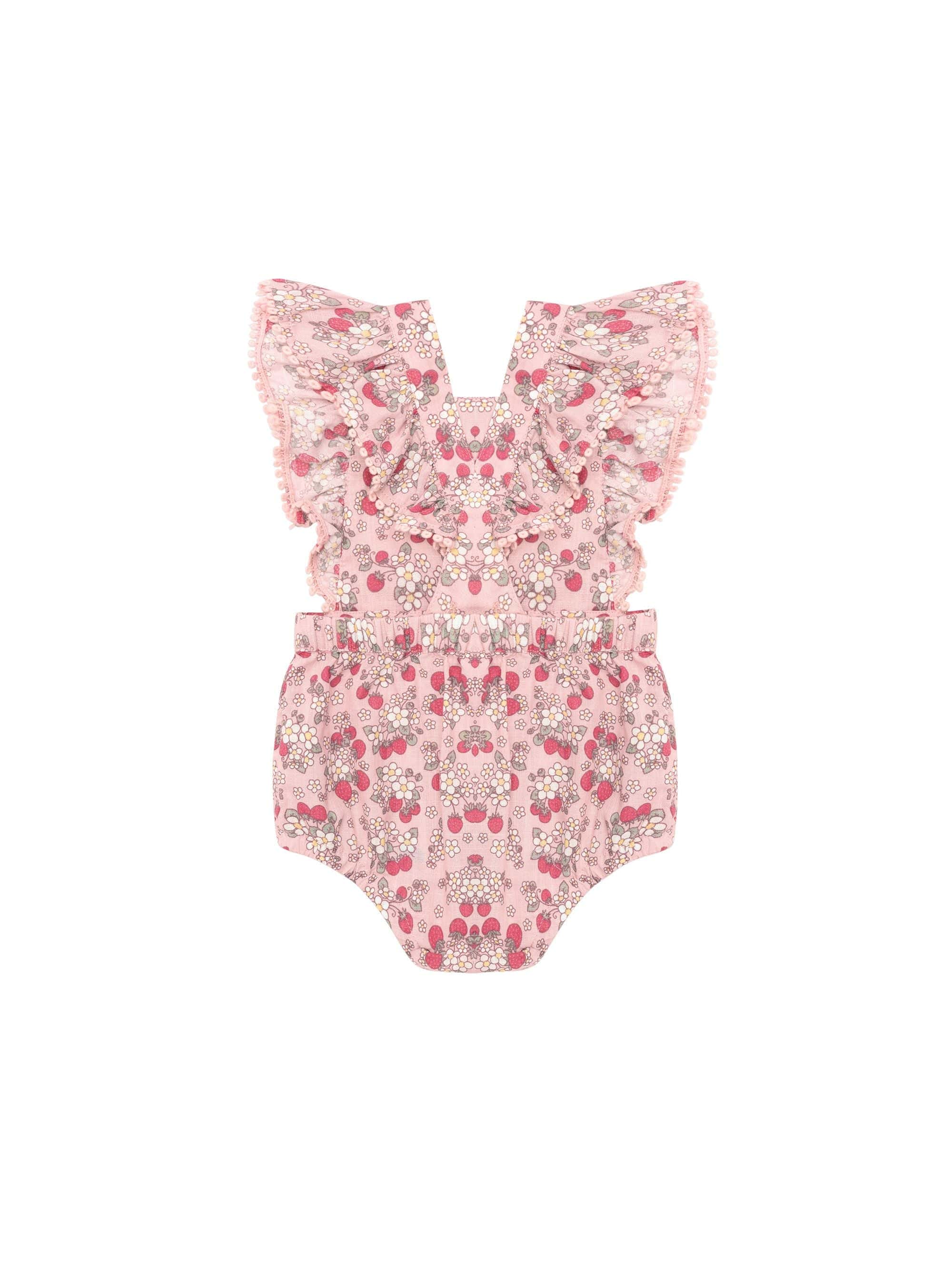 Huxbaby Girls All In One Vintage Strawberry Frill Playsuit