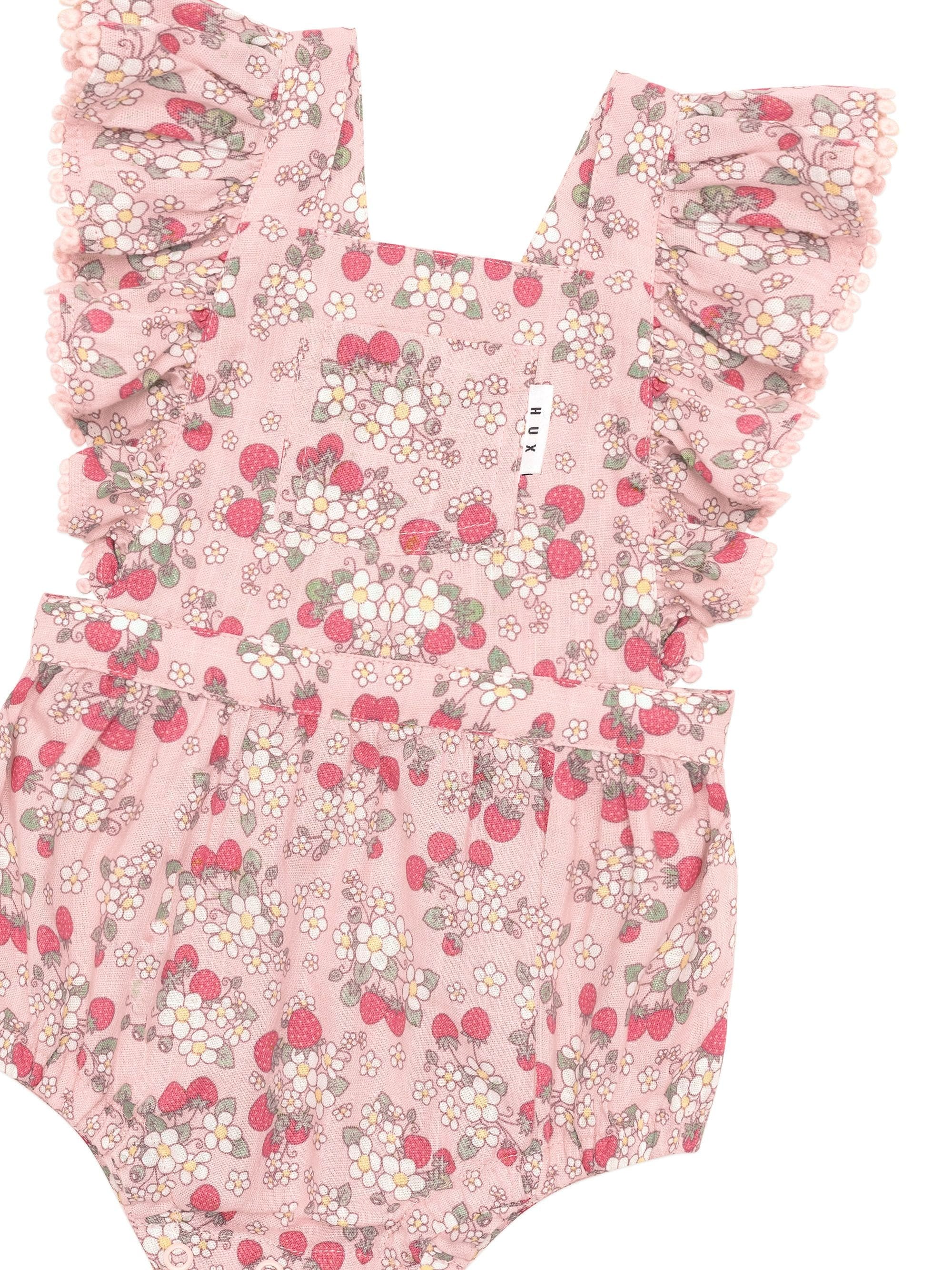 Huxbaby Girls All In One Vintage Strawberry Frill Playsuit