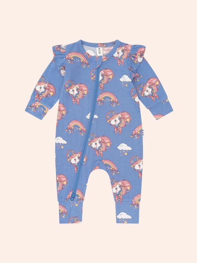 Huxbaby Girls All In One Whimsical Unicorn Zip Romper