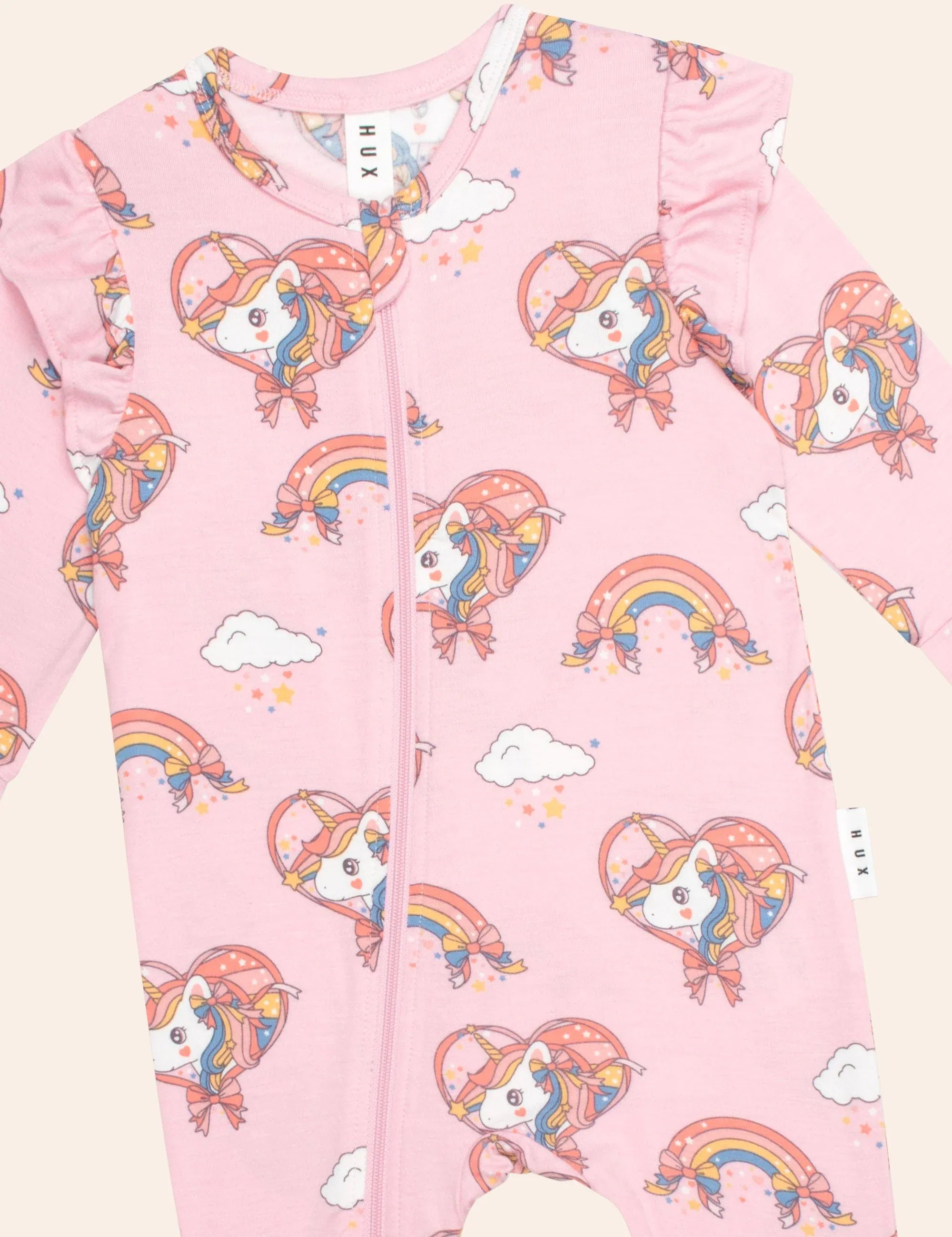 Huxbaby Girls All In One Whimsical Unicorn Zip Romper