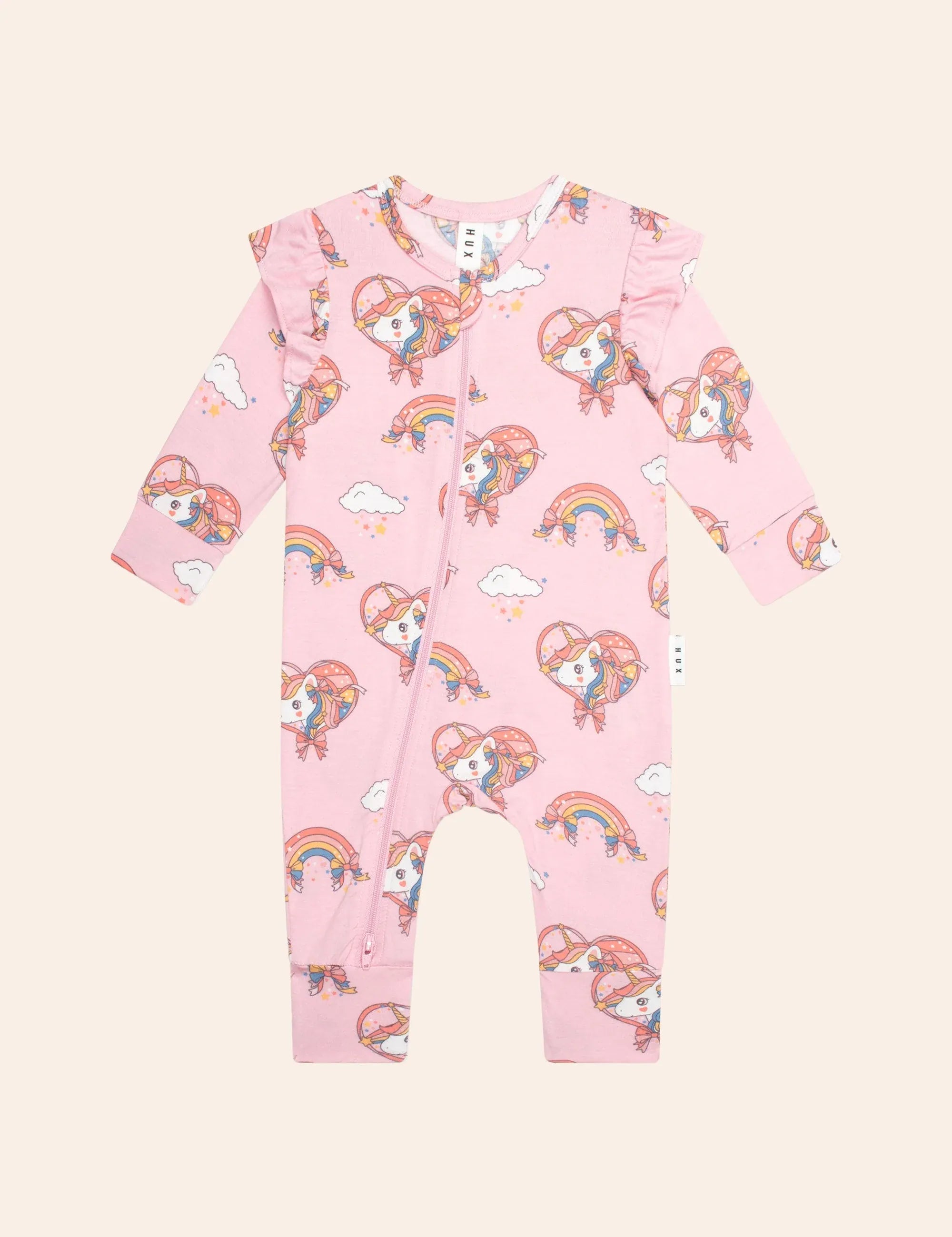 Huxbaby Girls All In One Whimsical Unicorn Zip Romper