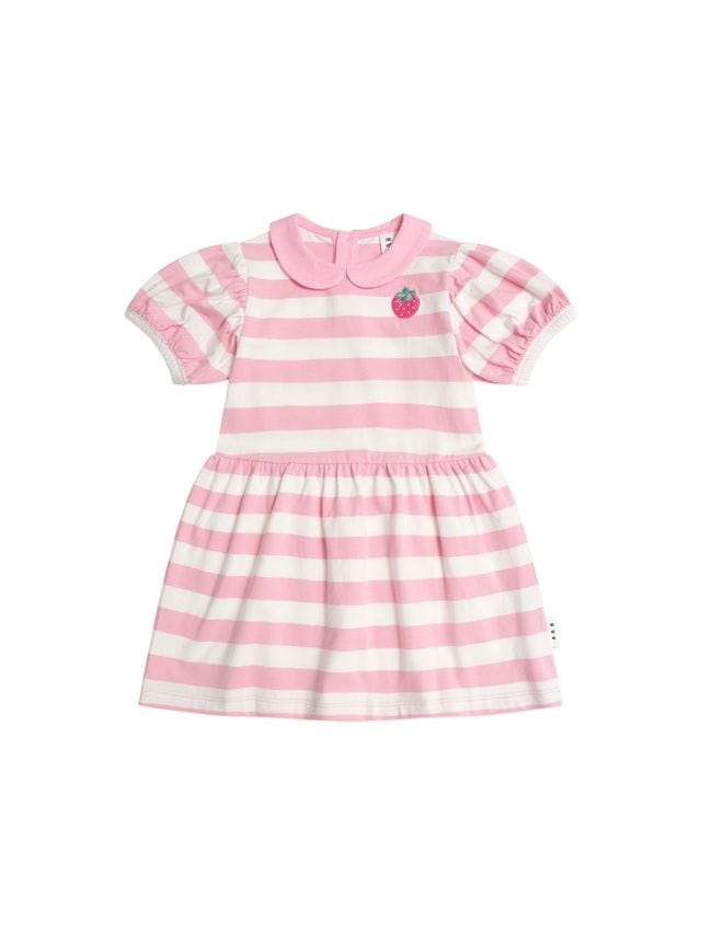 Huxbaby Girls Dress 1Y Strawberry Stripe Puff Sleeve Dress