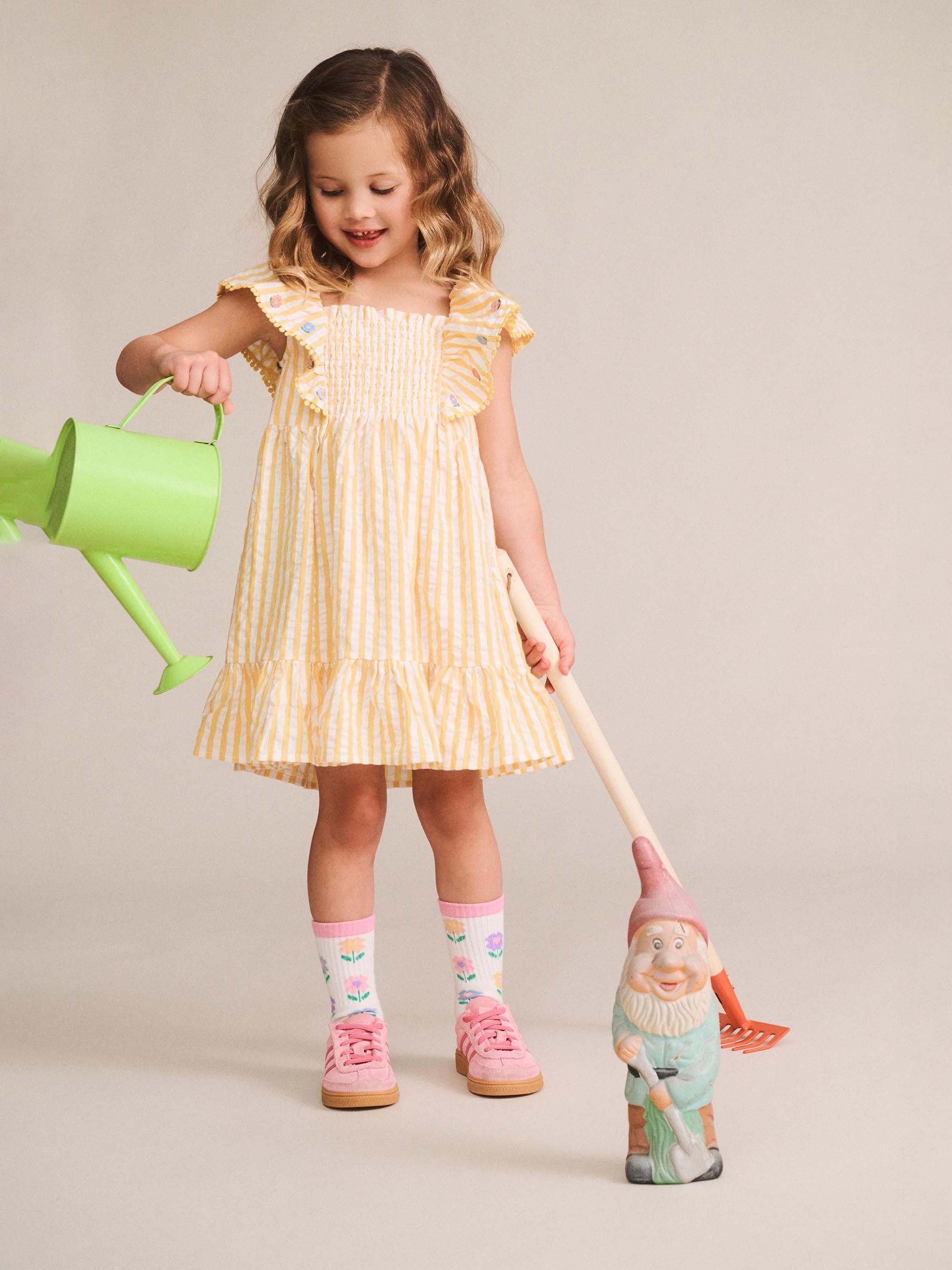Huxbaby Girls Dress 2Y Flower Field Stripe Shirred Dress