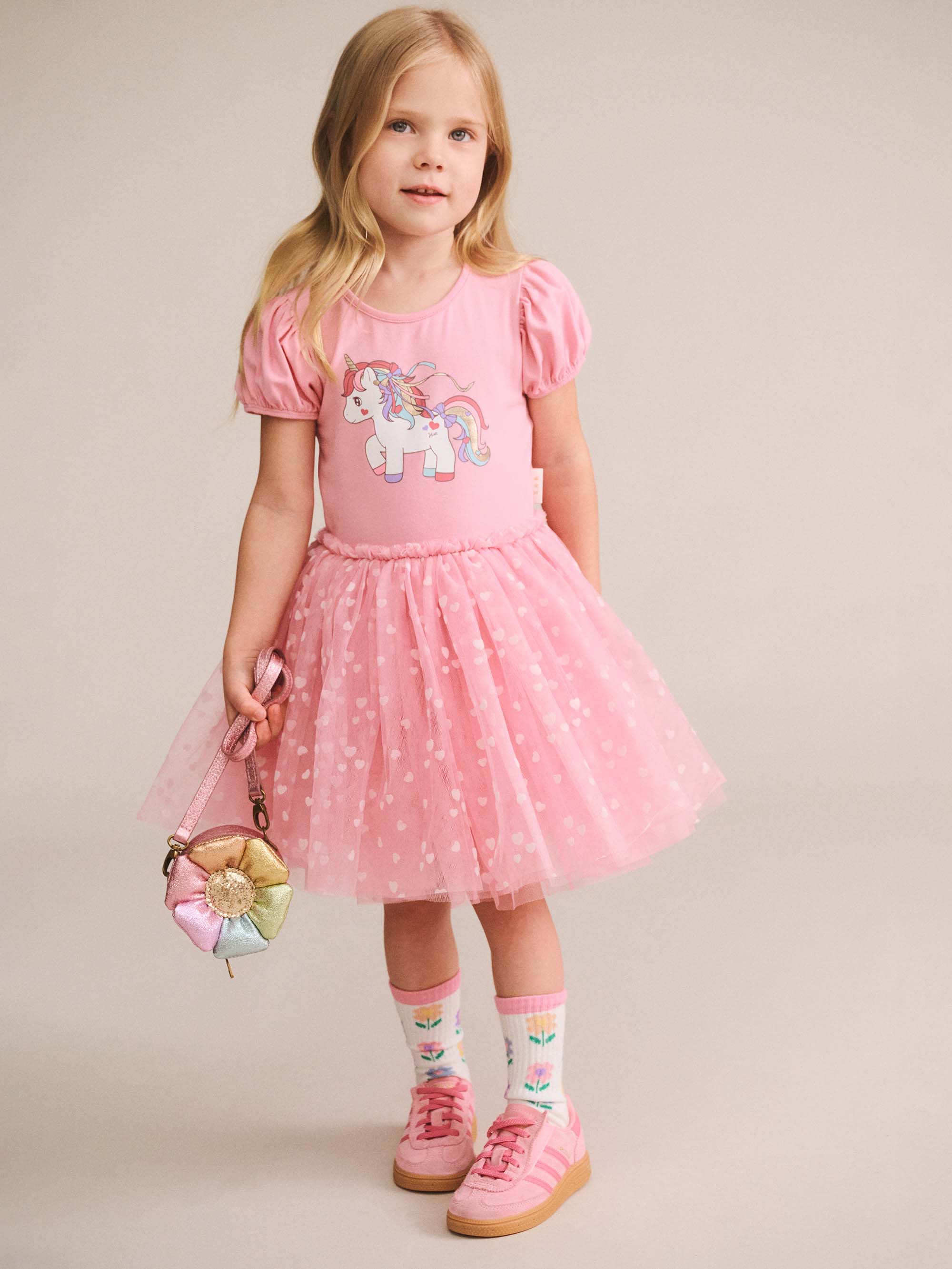 Huxbaby Girls Dress 2Y Magical Unicorn Puff Sleeve Tulle Dress
