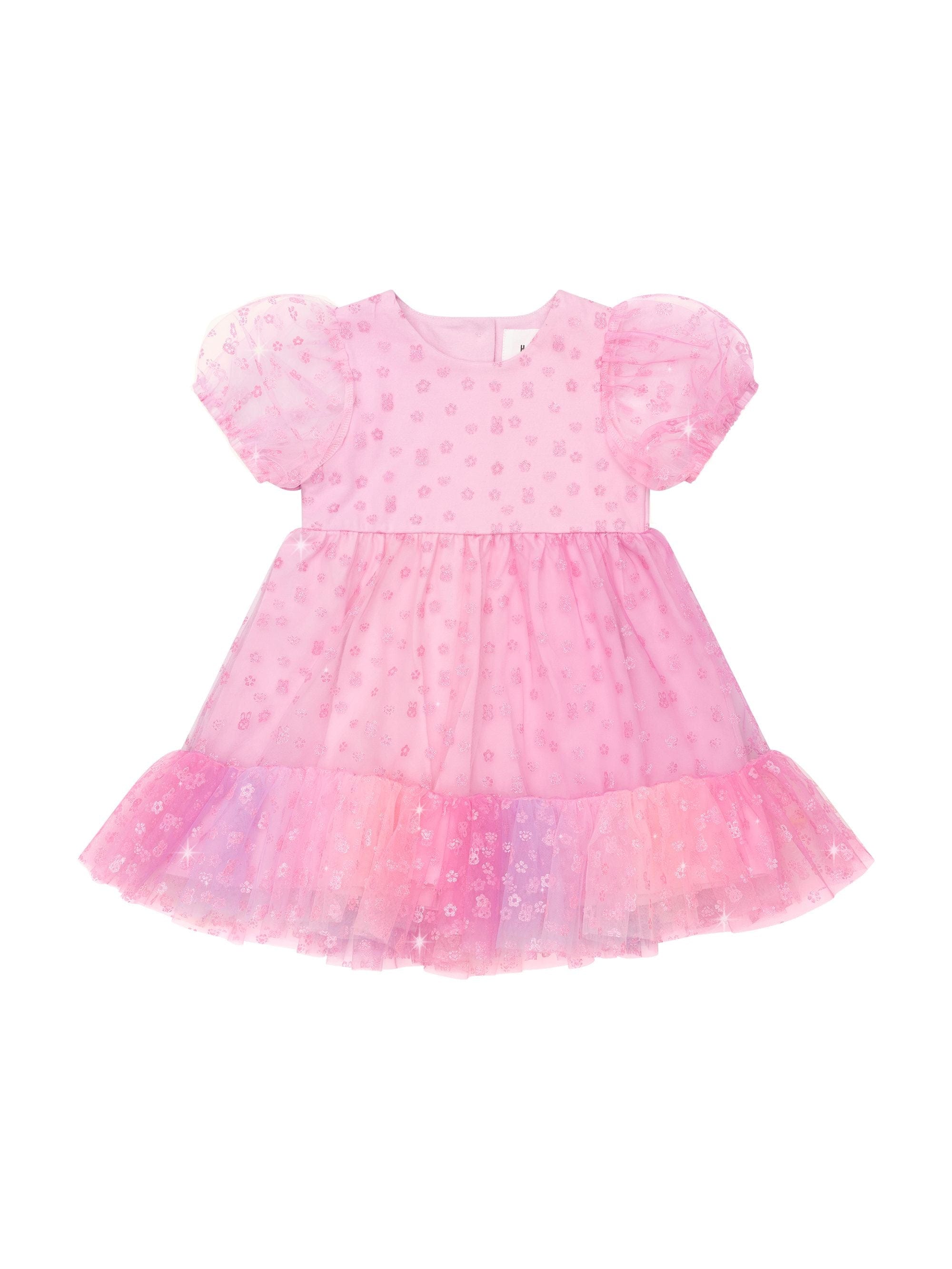 Huxbaby Girls Dress Bunny Gem Puff Sleeve Party Dress