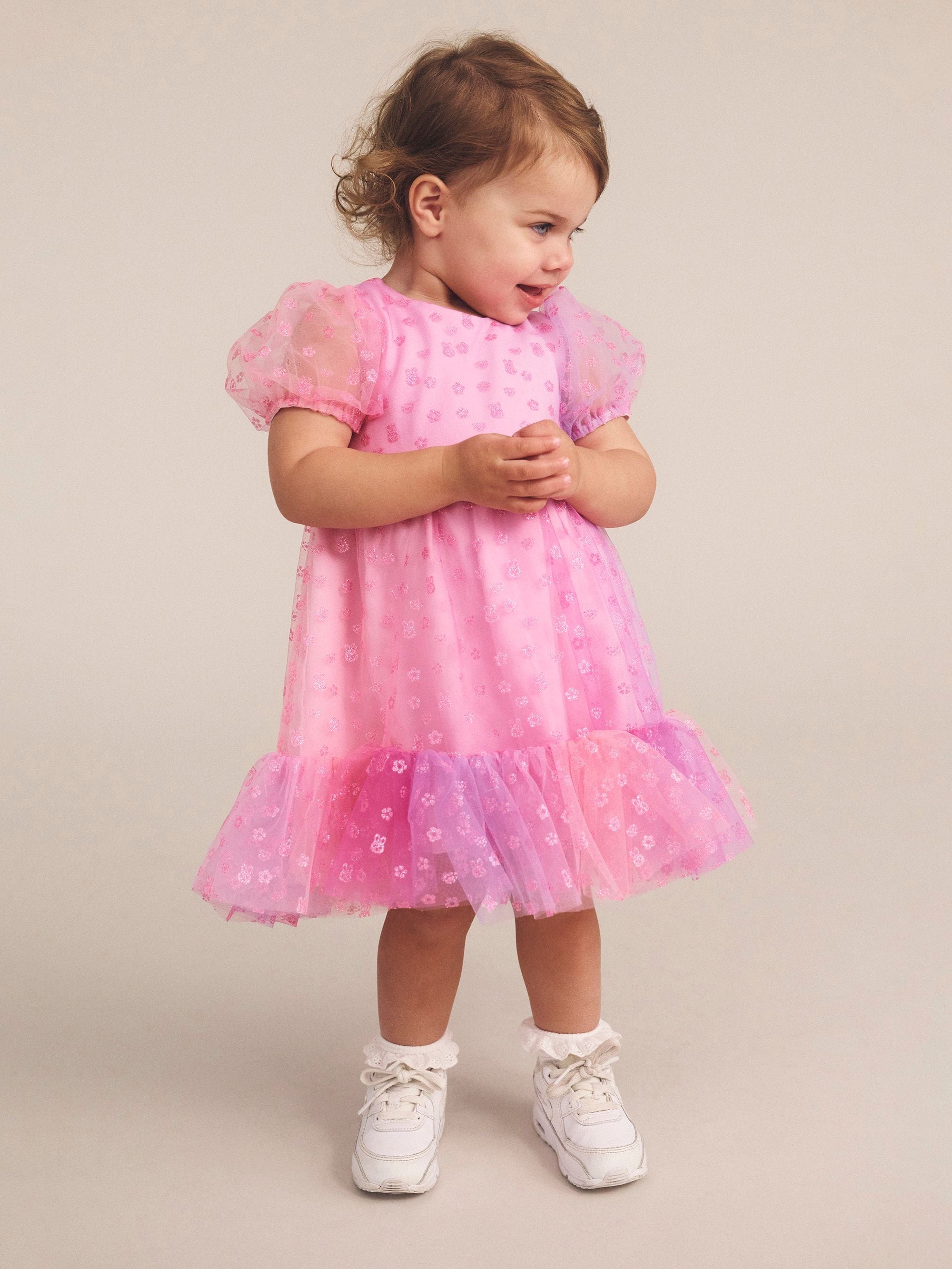 Huxbaby Girls Dress Bunny Gem Puff Sleeve Party Dress