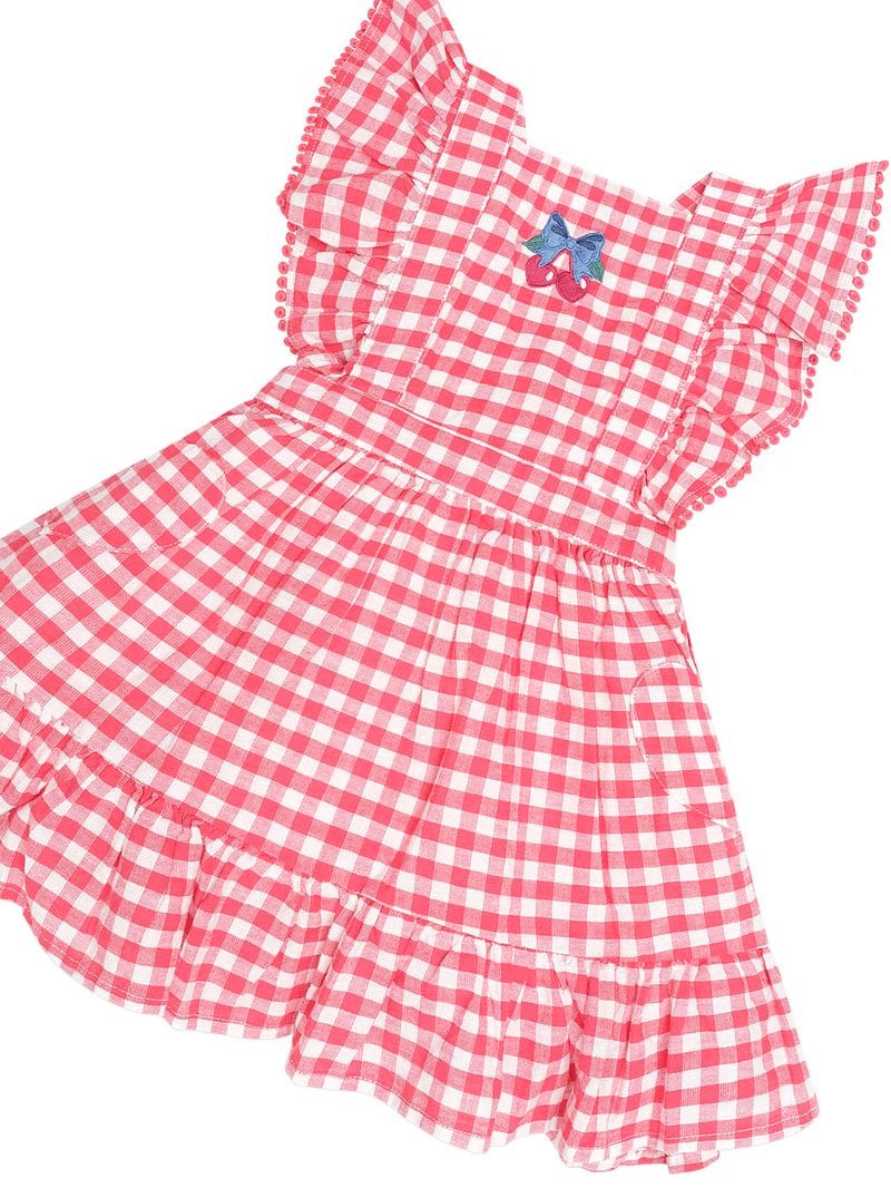 Huxbaby Girls Dress Cherry Bow Gingham Pinafore