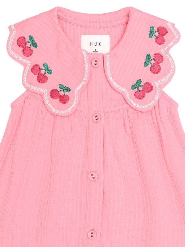 Huxbaby Girls Dress Cherry Embroidered Collar Dress