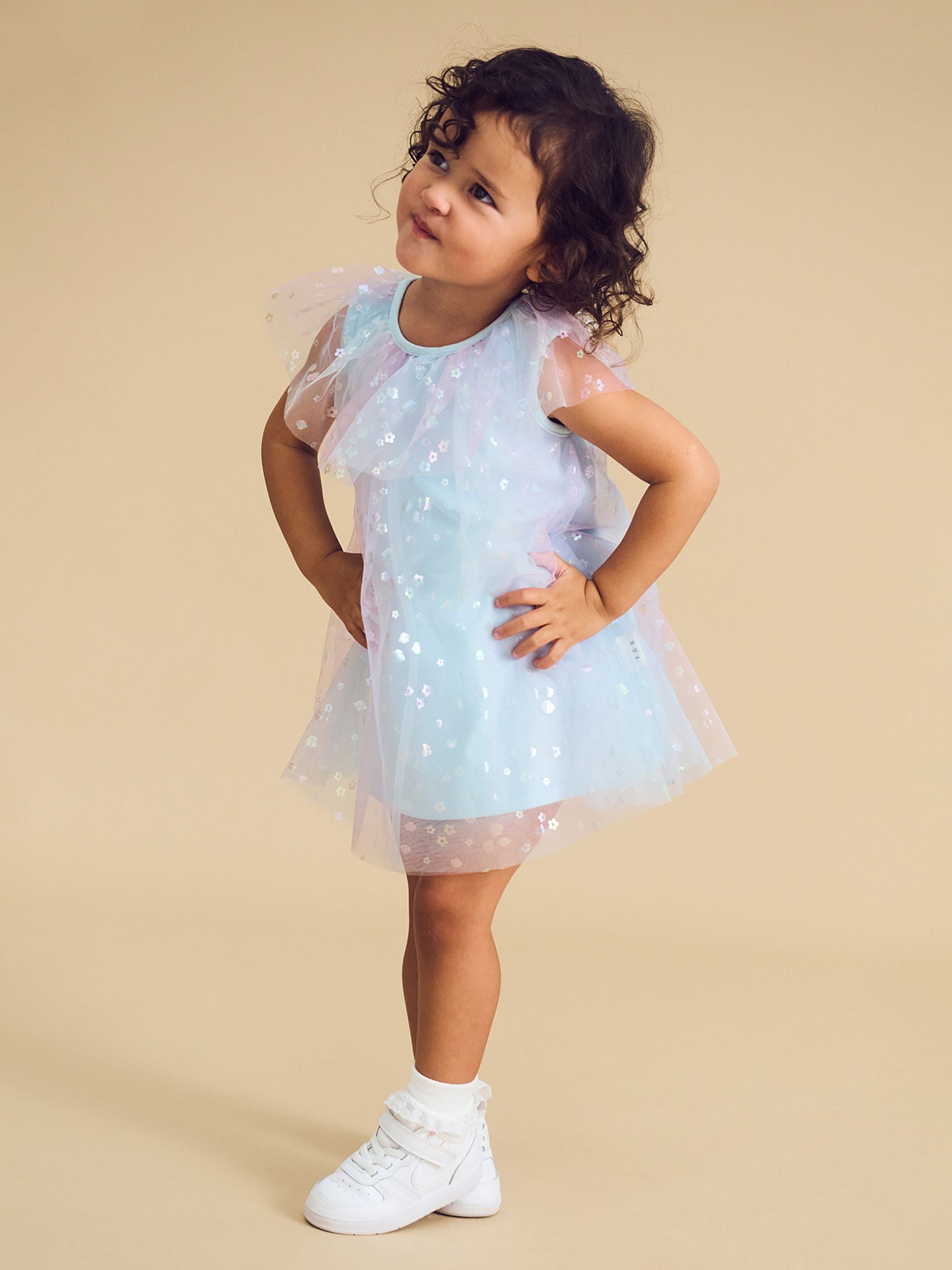 Huxbaby Girls Dress Daisy Seashell Tulle Flutter Dress