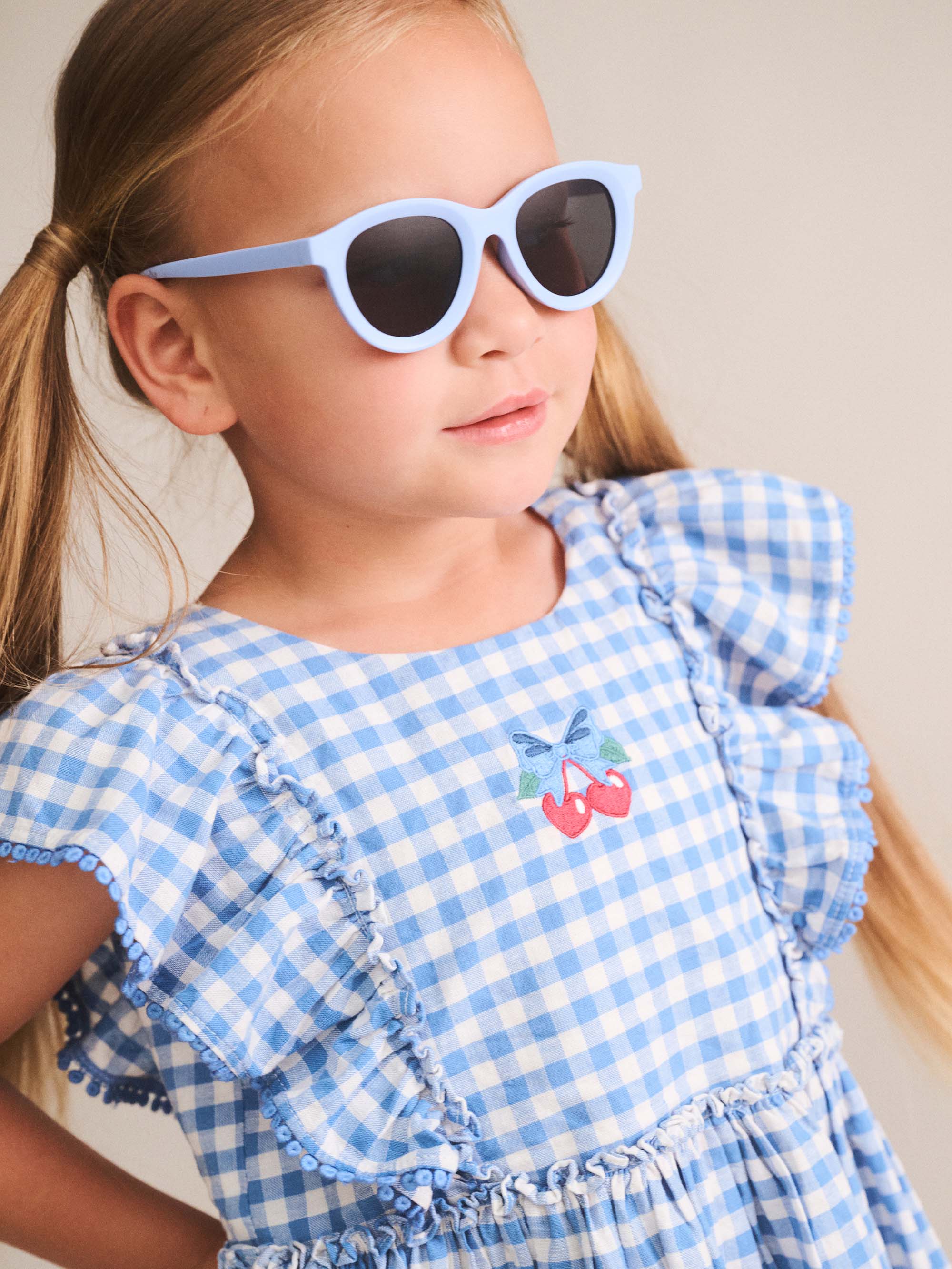 Huxbaby Girls Dress Dusty Blue Gingham Bow Dress