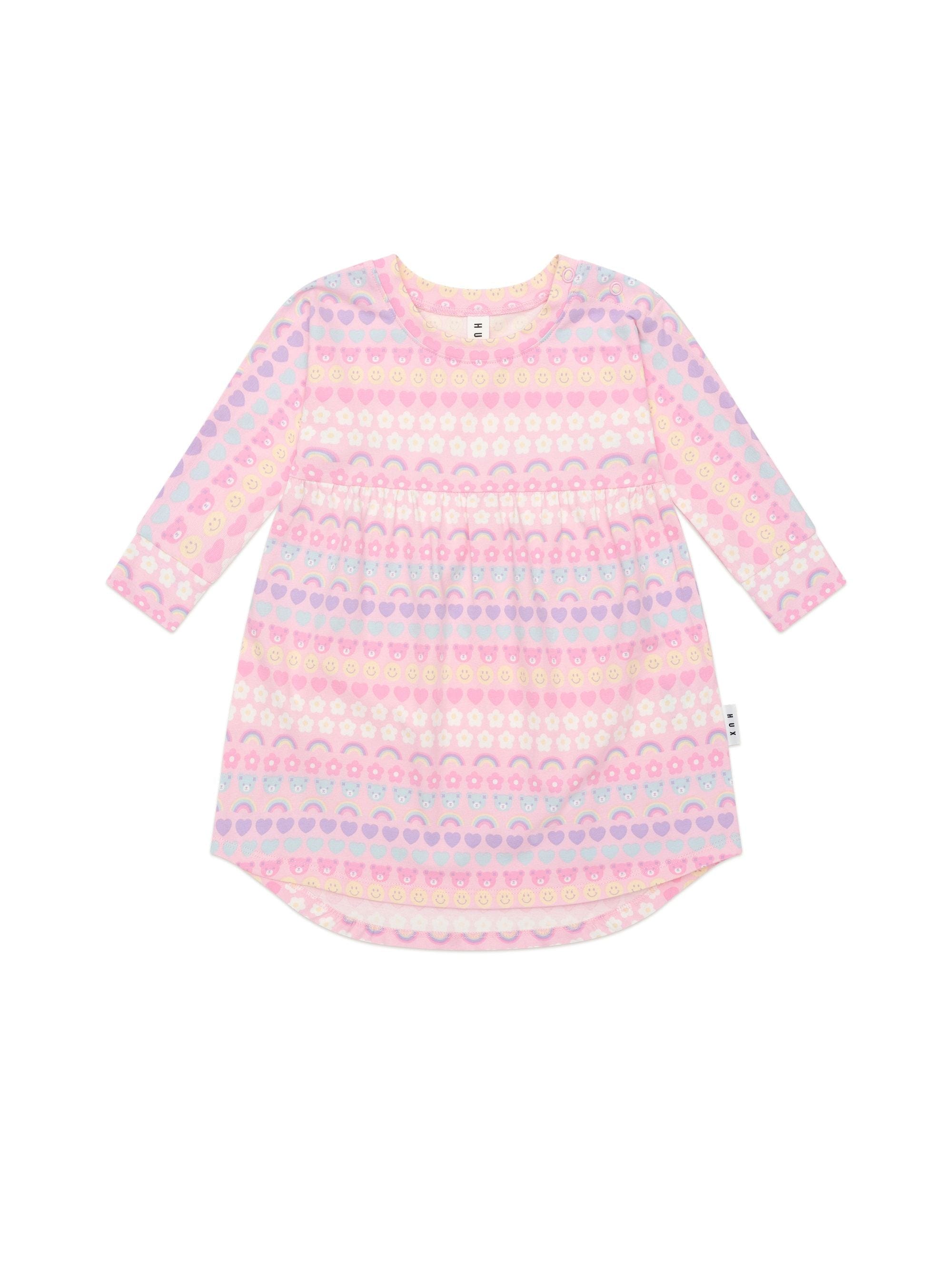 Huxbaby Girls Dress Emoji Rainbow Long Sleeve Swirl Dress