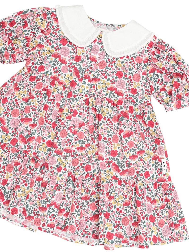 Huxbaby Girls Dress Festive Floral Frill Collar Dress