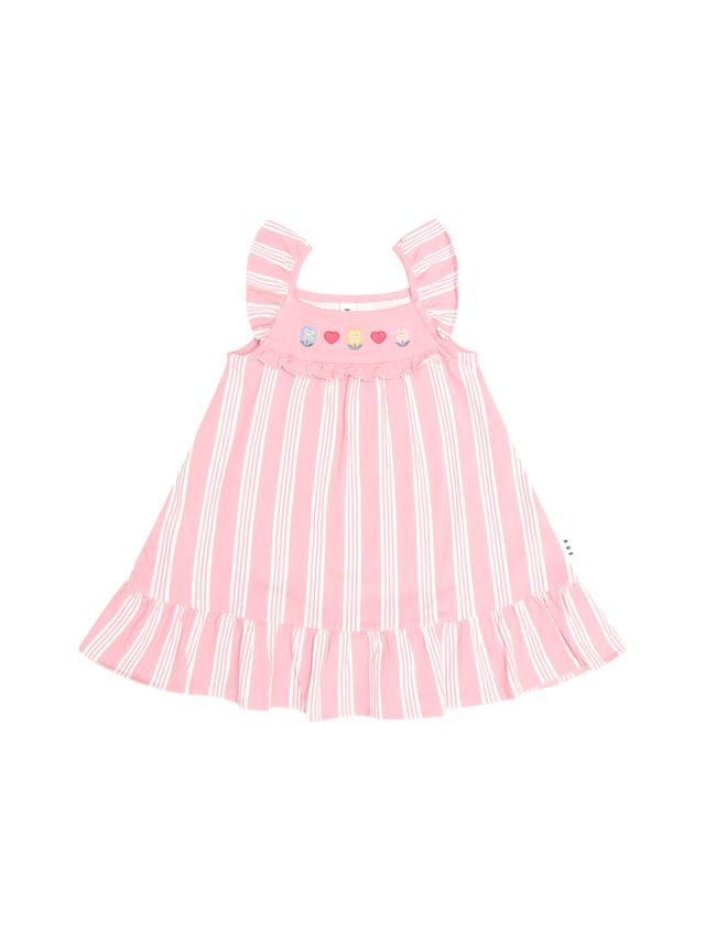 Huxbaby Girls Dress Floral Embroidered Stripe Dress