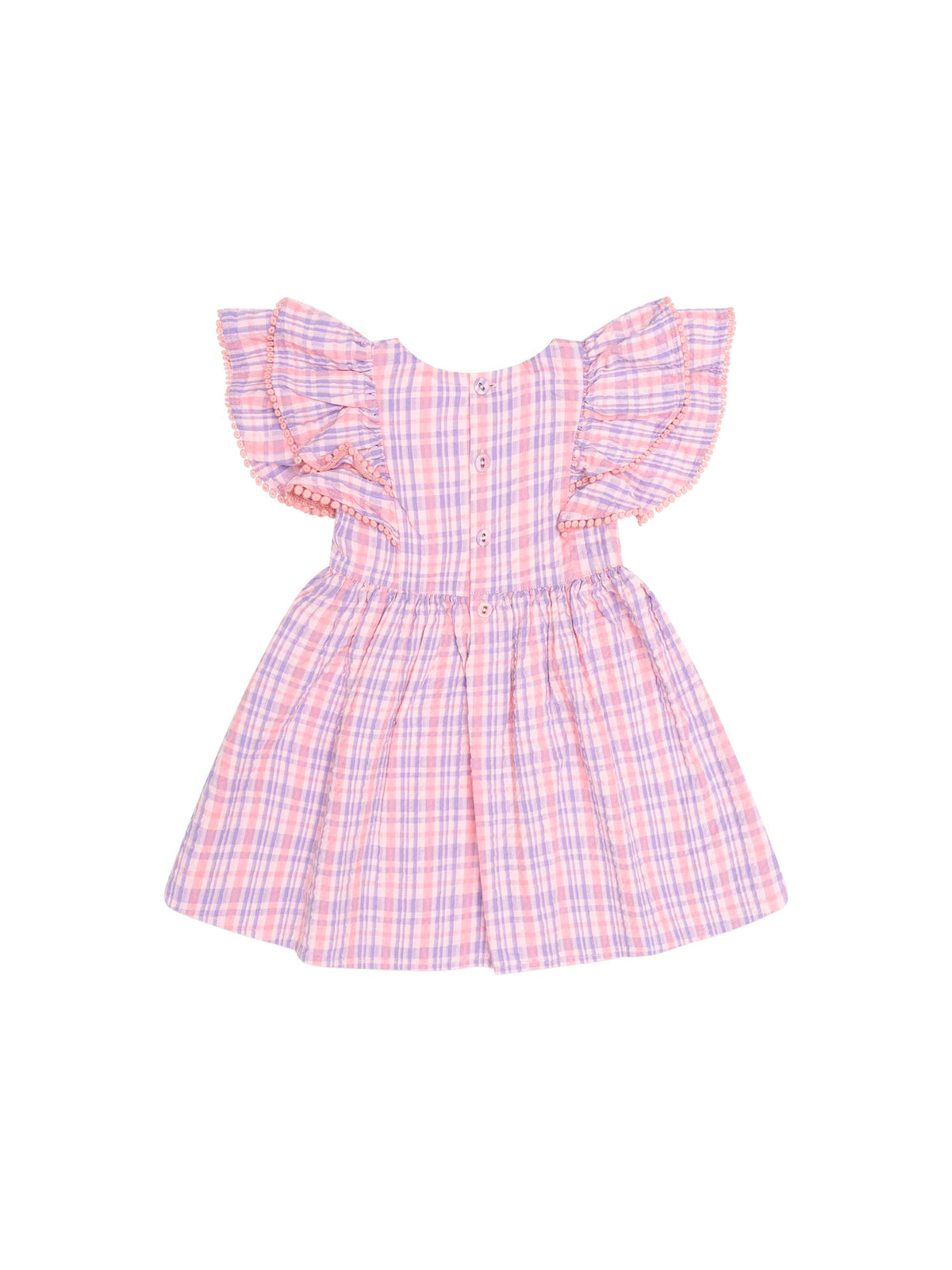 Huxbaby Girls Dress Floral Embroidered Tropical Check Dress