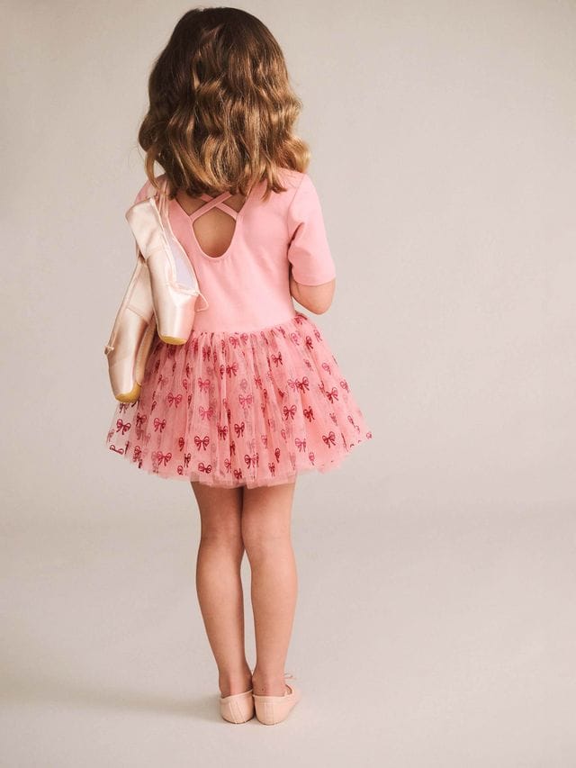 Huxbaby Girls Dress Glitter Bow Tutu Tulle Dress