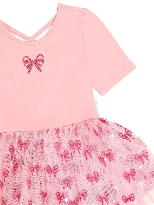 Huxbaby Girls Dress Glitter Bow Tutu Tulle Dress